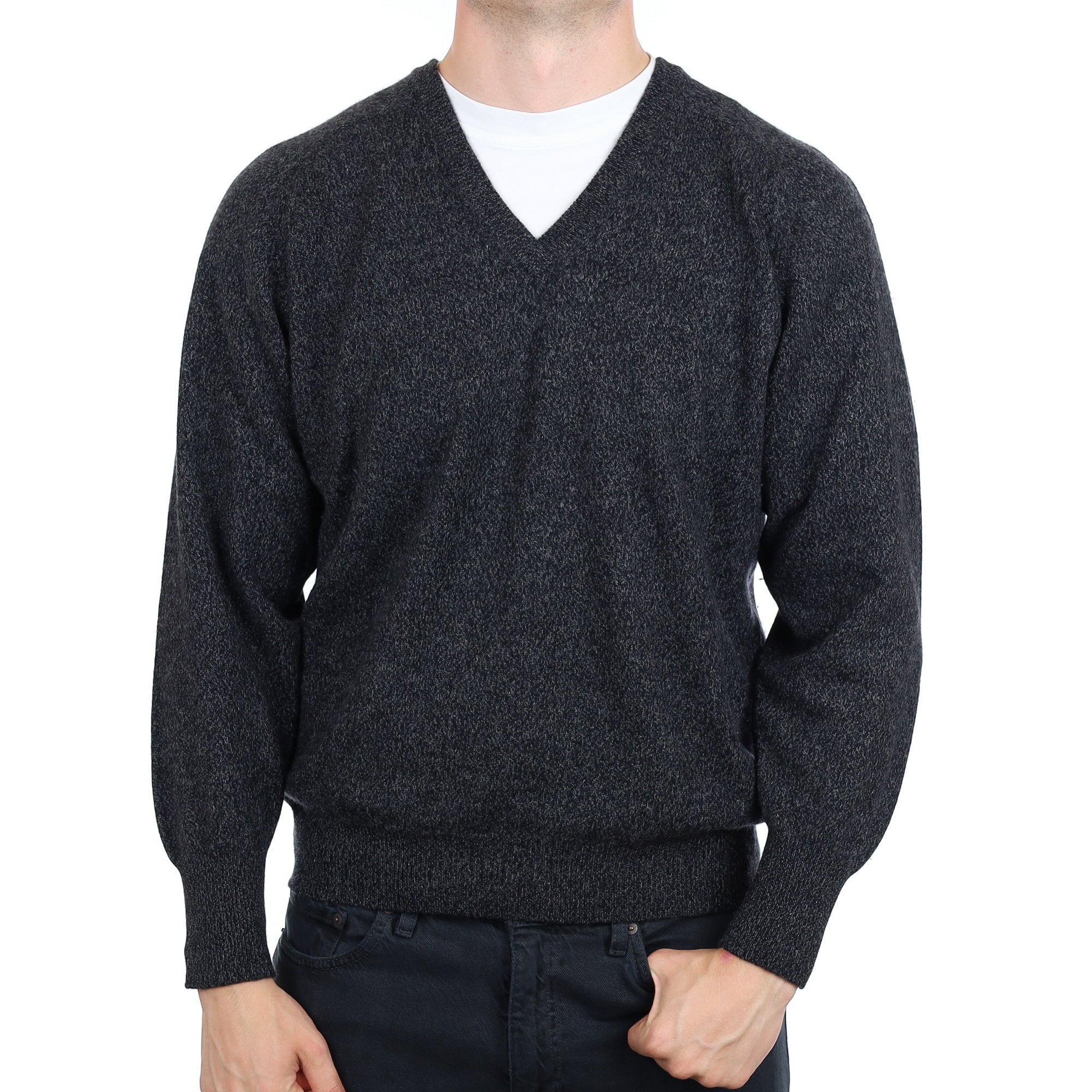 Men's Graphite Grey Marl Cashmere V Neck Jumper XL
