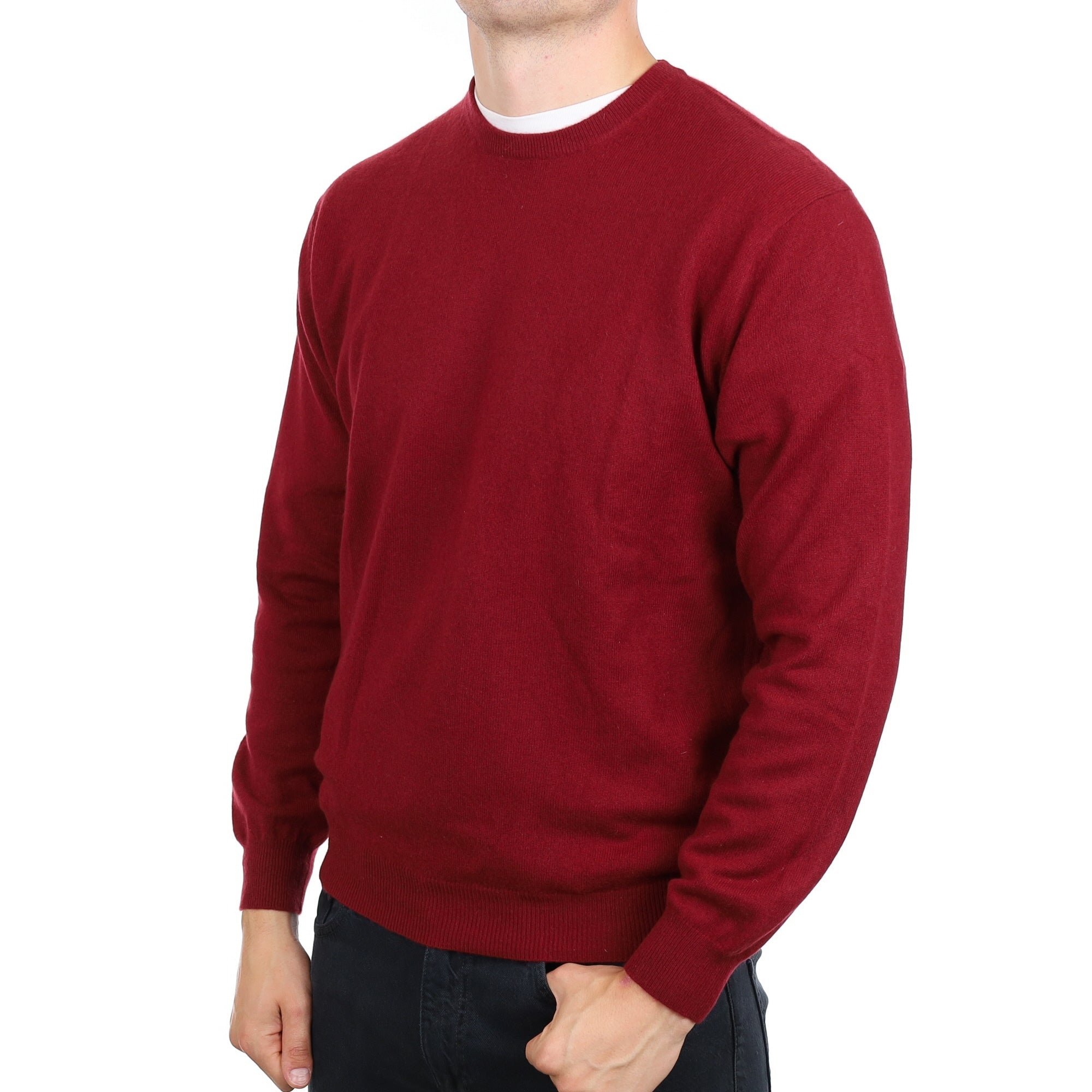 Men's Burgundy Red Cashmere Crew Neck Jumper XL