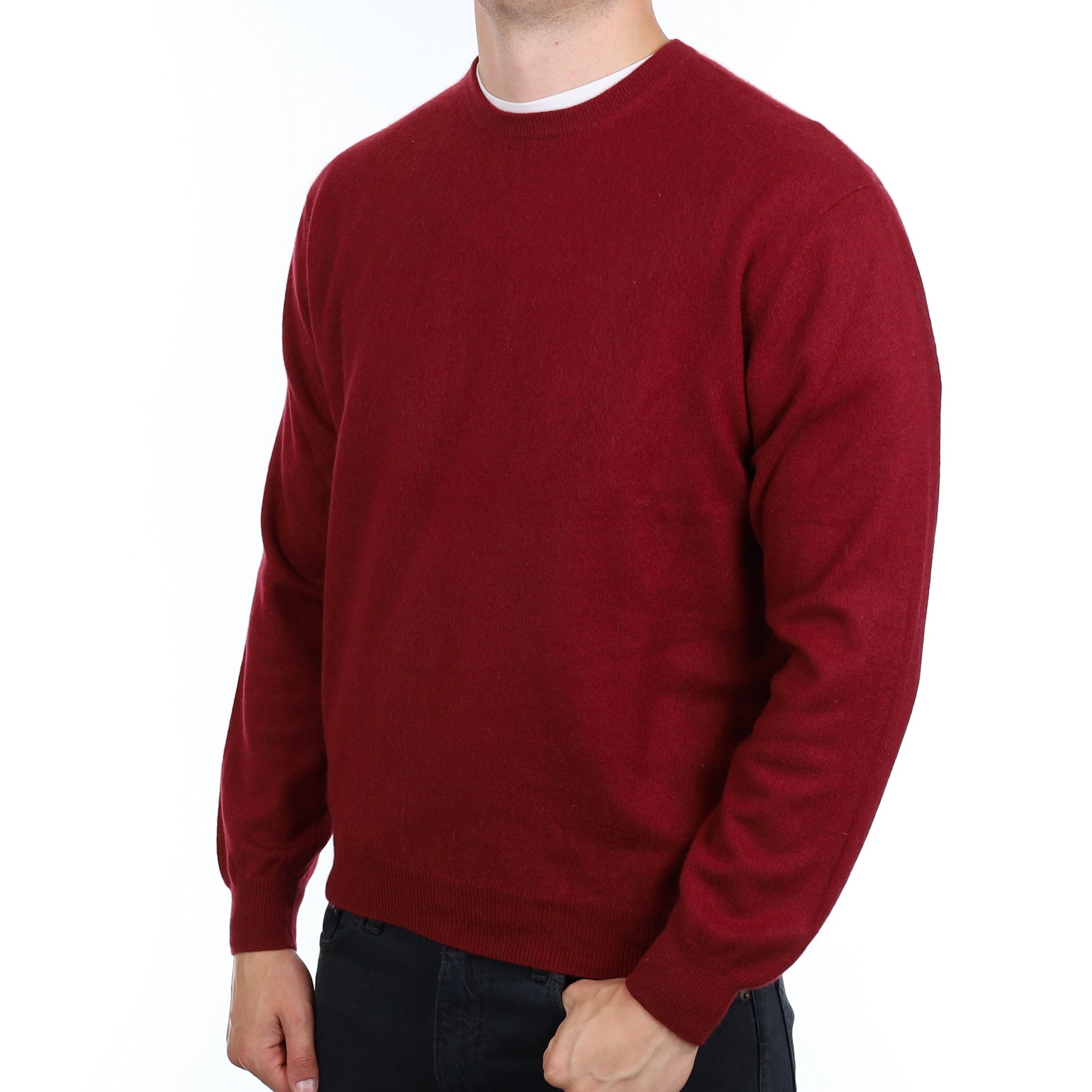 Men's Burgundy Red Cashmere Crew Neck Jumper XL