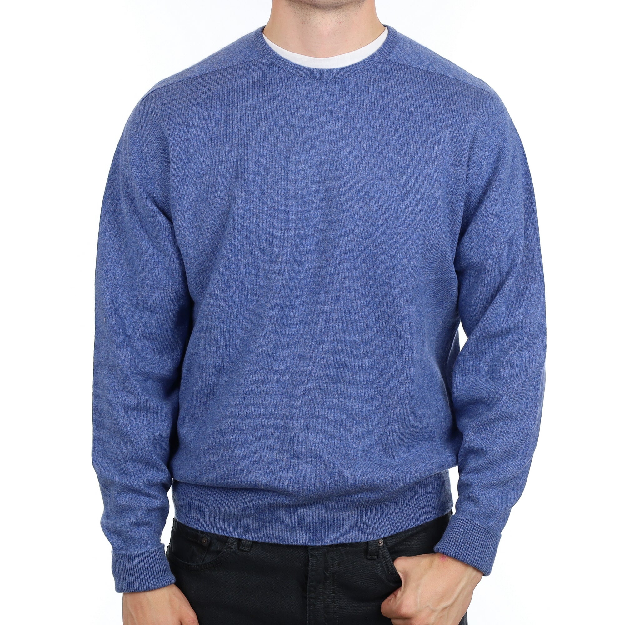 Men's Scottish William Lockie Denim Blue Cashmere Crew Neck Jumper XXL