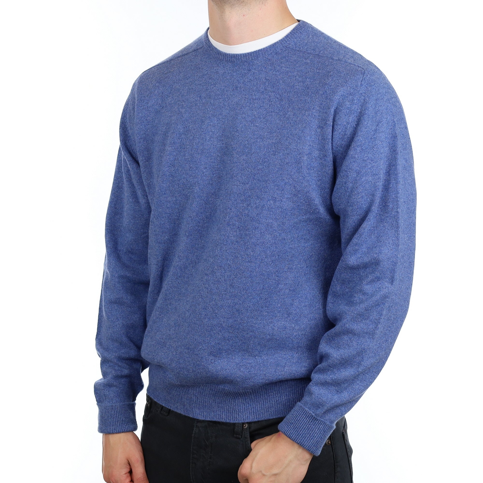 Men's Scottish William Lockie Denim Blue Cashmere Crew Neck Jumper XXL