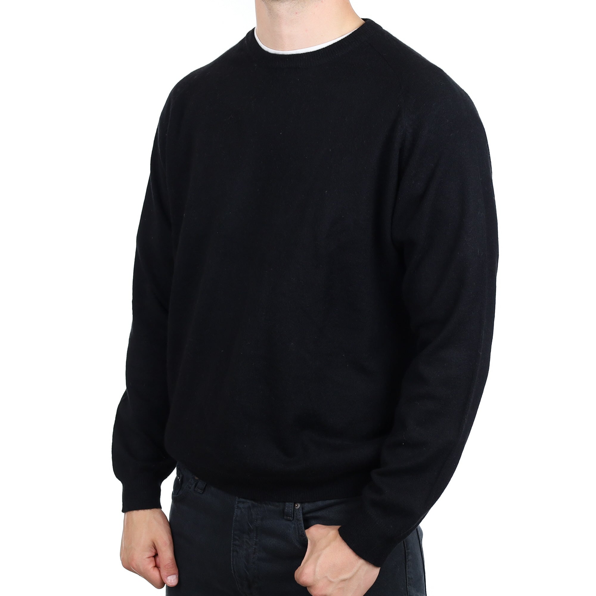 Men's Black Cashmere Crew Neck Jumper XXL