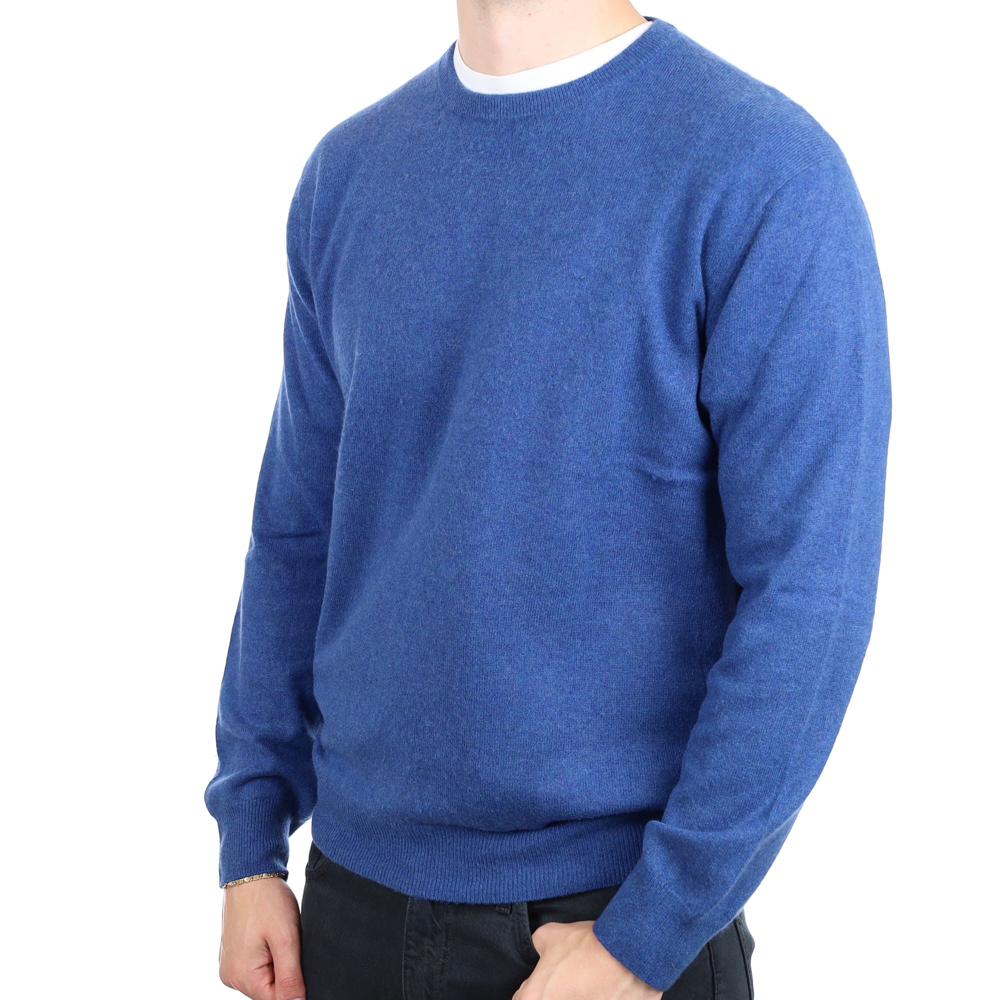 Men's Denim Blue Cashmere Crew Neck Jumper XXL