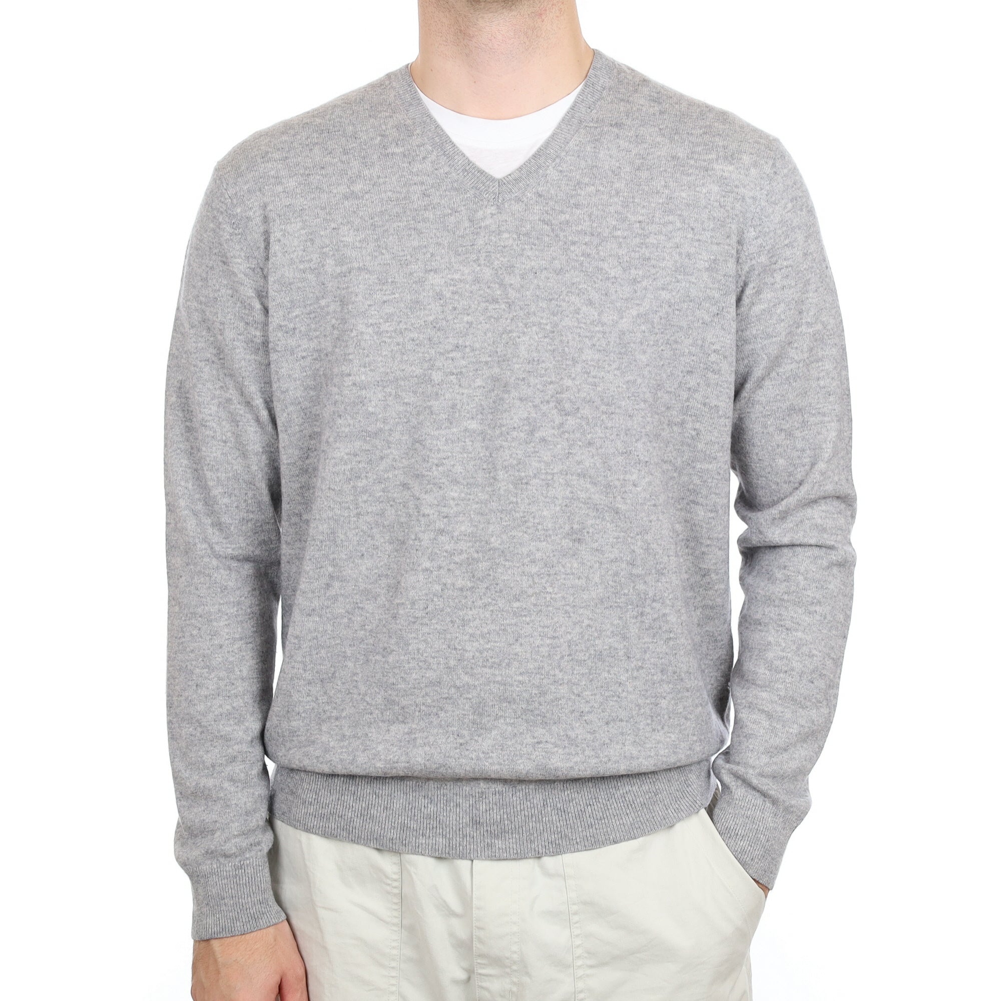 Men's Smoke Grey Cashmere V Neck Jumper Large