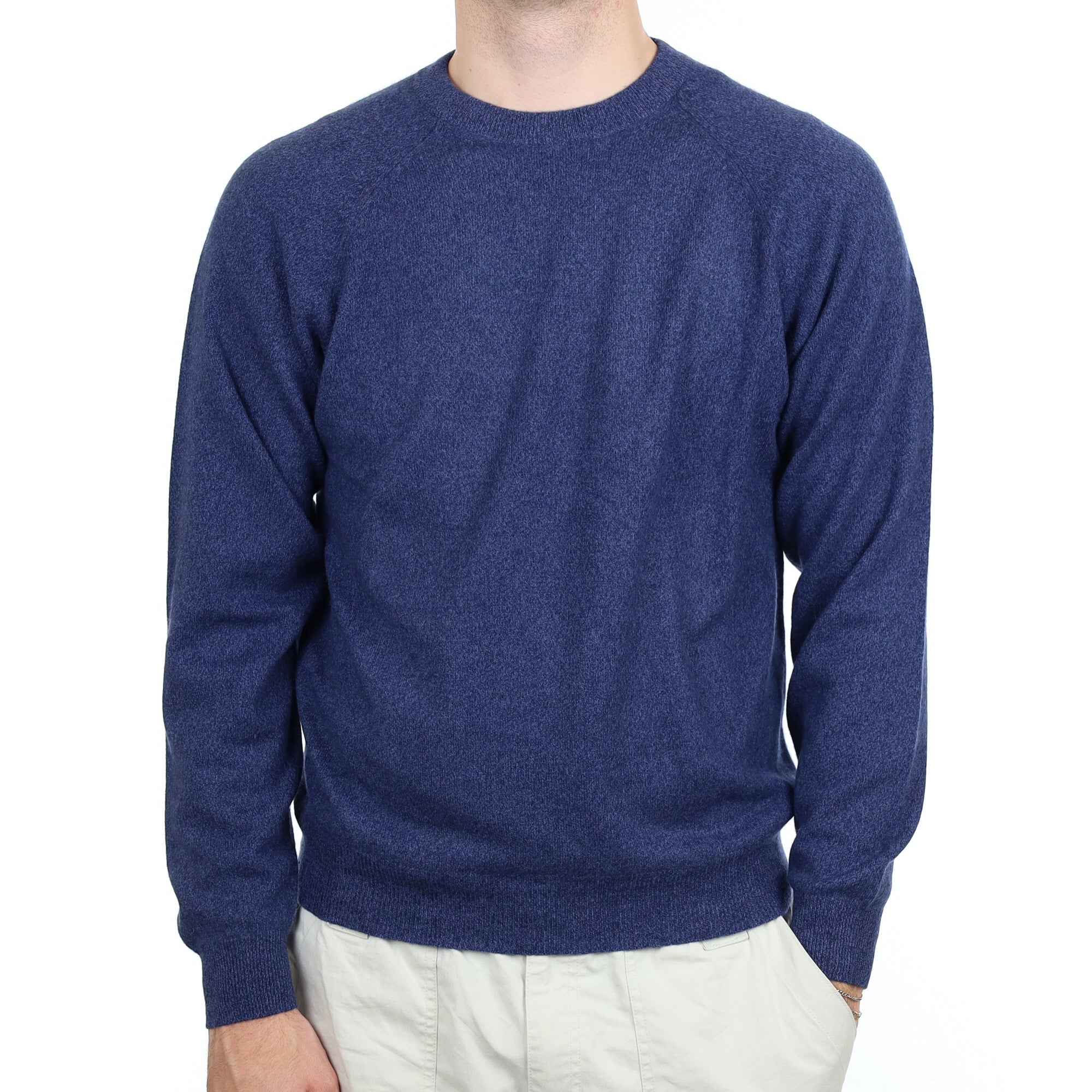 Men's Deep Denim Blue Cashmere Crew Neck Jumper Large
