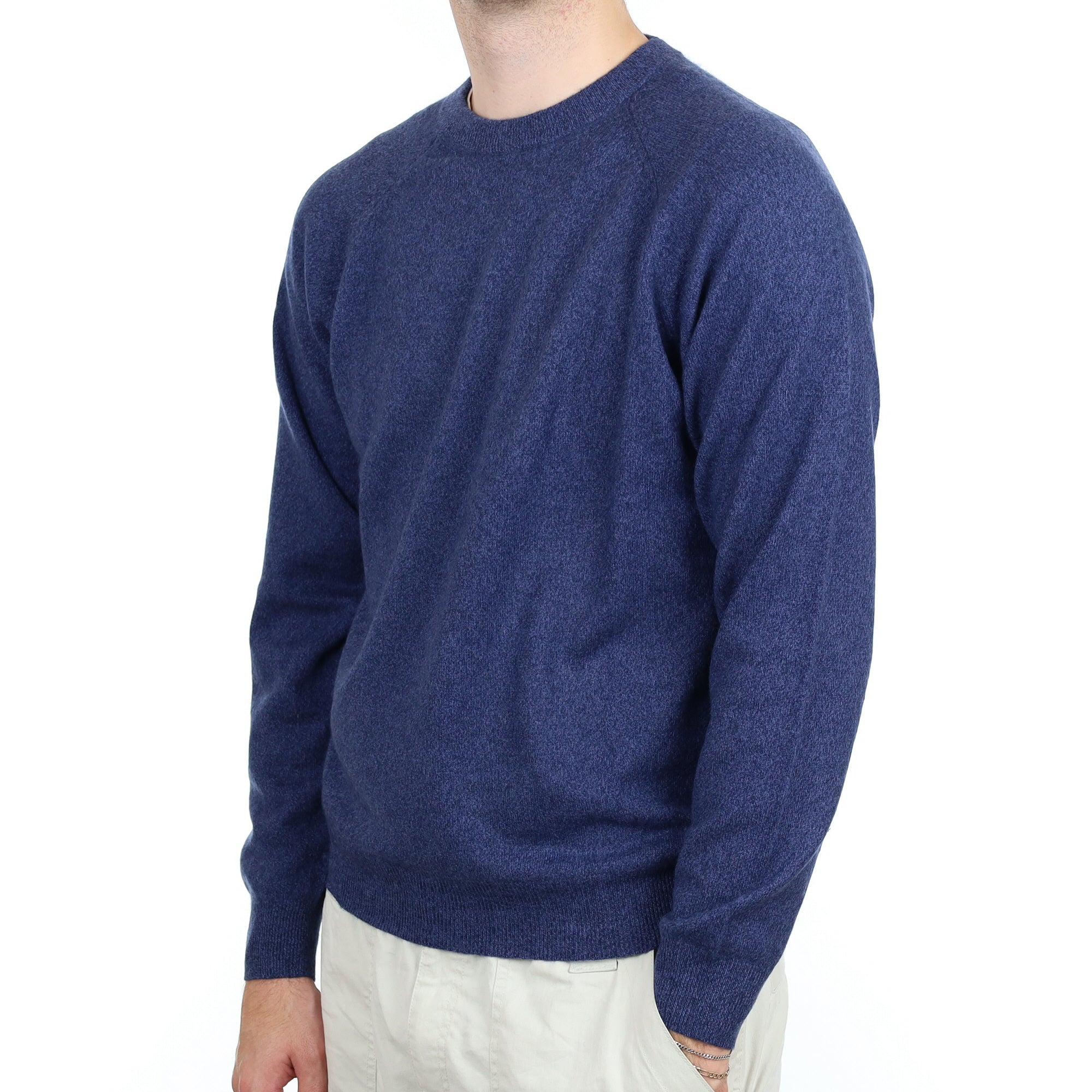 Men's Deep Denim Blue Cashmere Crew Neck Jumper Large