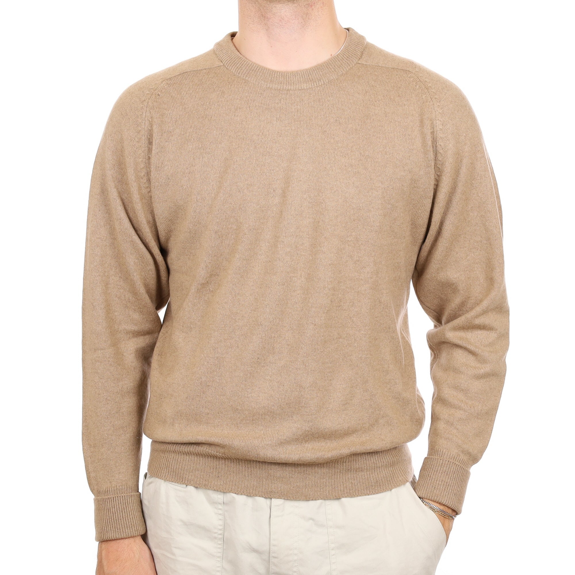 Men's Fawn Heavy Knit Cashmere Crew Neck Jumper Large