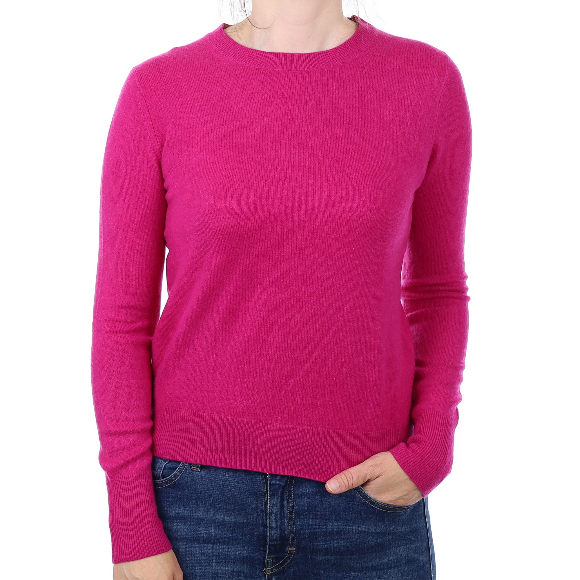 Magenta Pink Cashmere Crew Neck Jumper Small