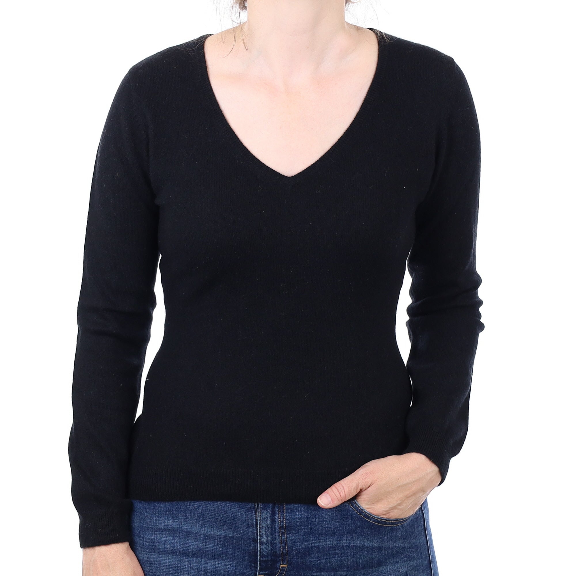 Black Cashmere V Neck Jumper Small