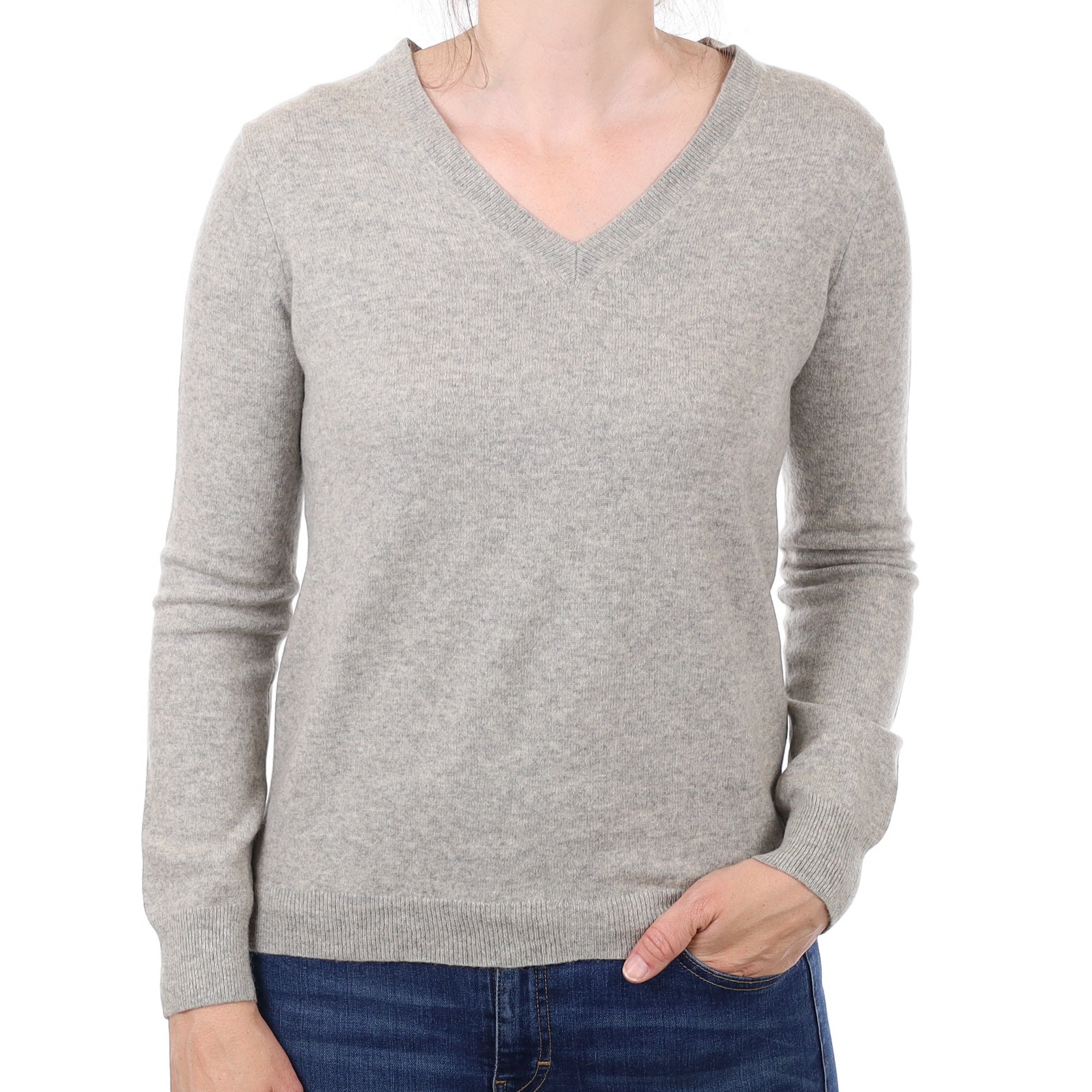 Smoke Grey Cashmere V Neck Jumper Small