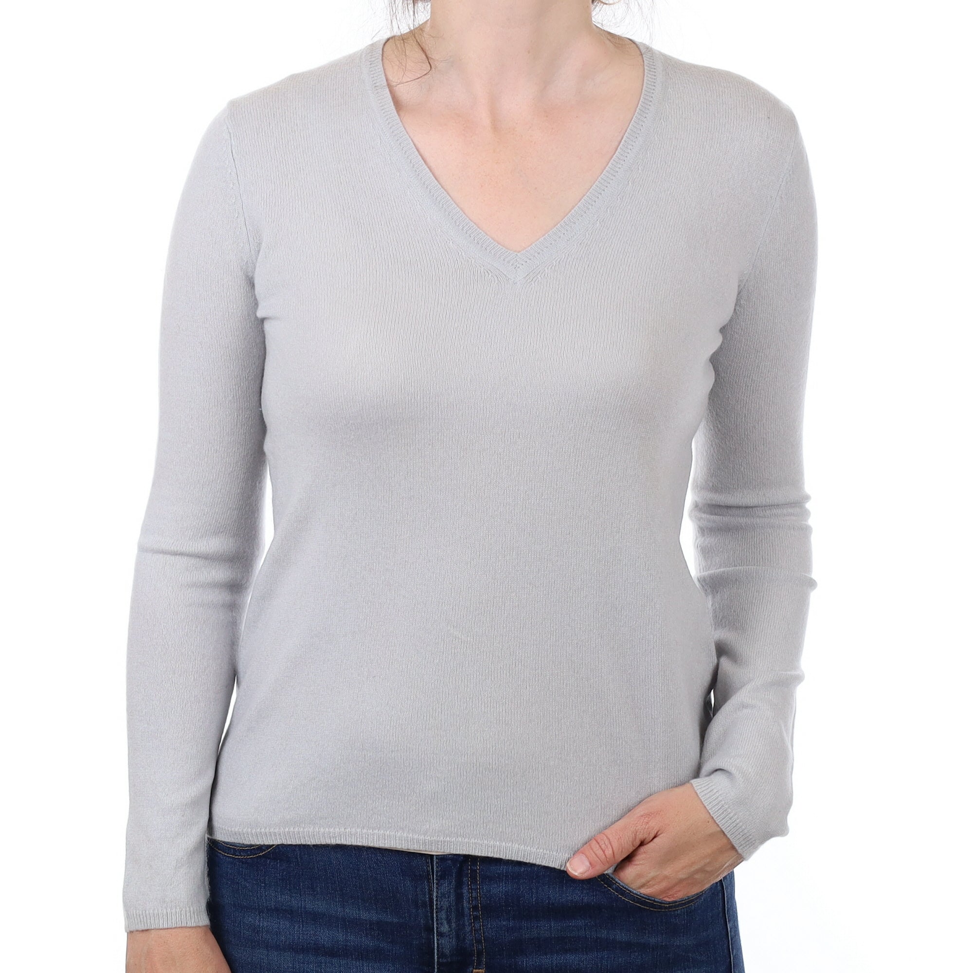 Dove Grey Cashmere V Neck Jumper Small