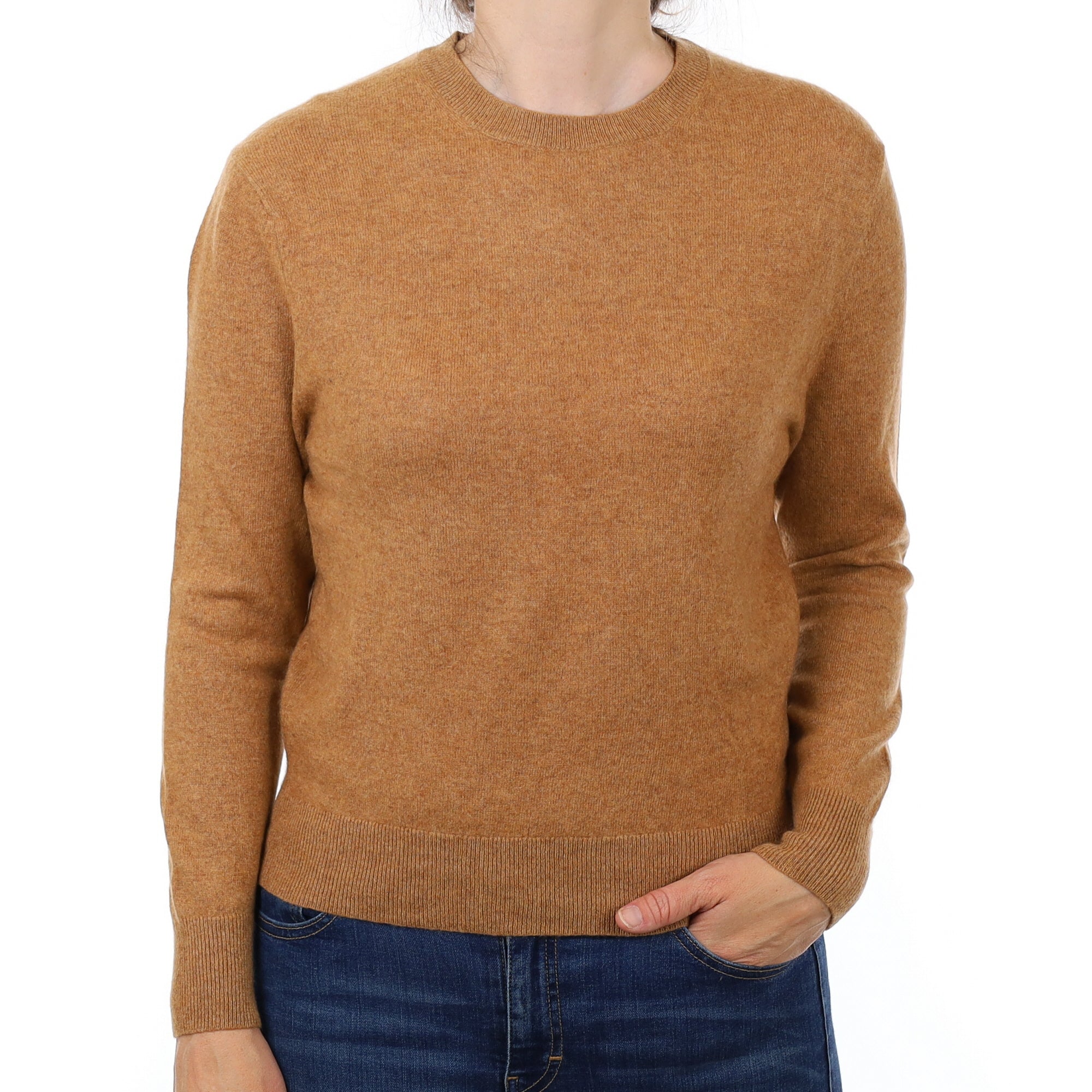 Toffee Brown Cashmere Crew Neck Jumper Small