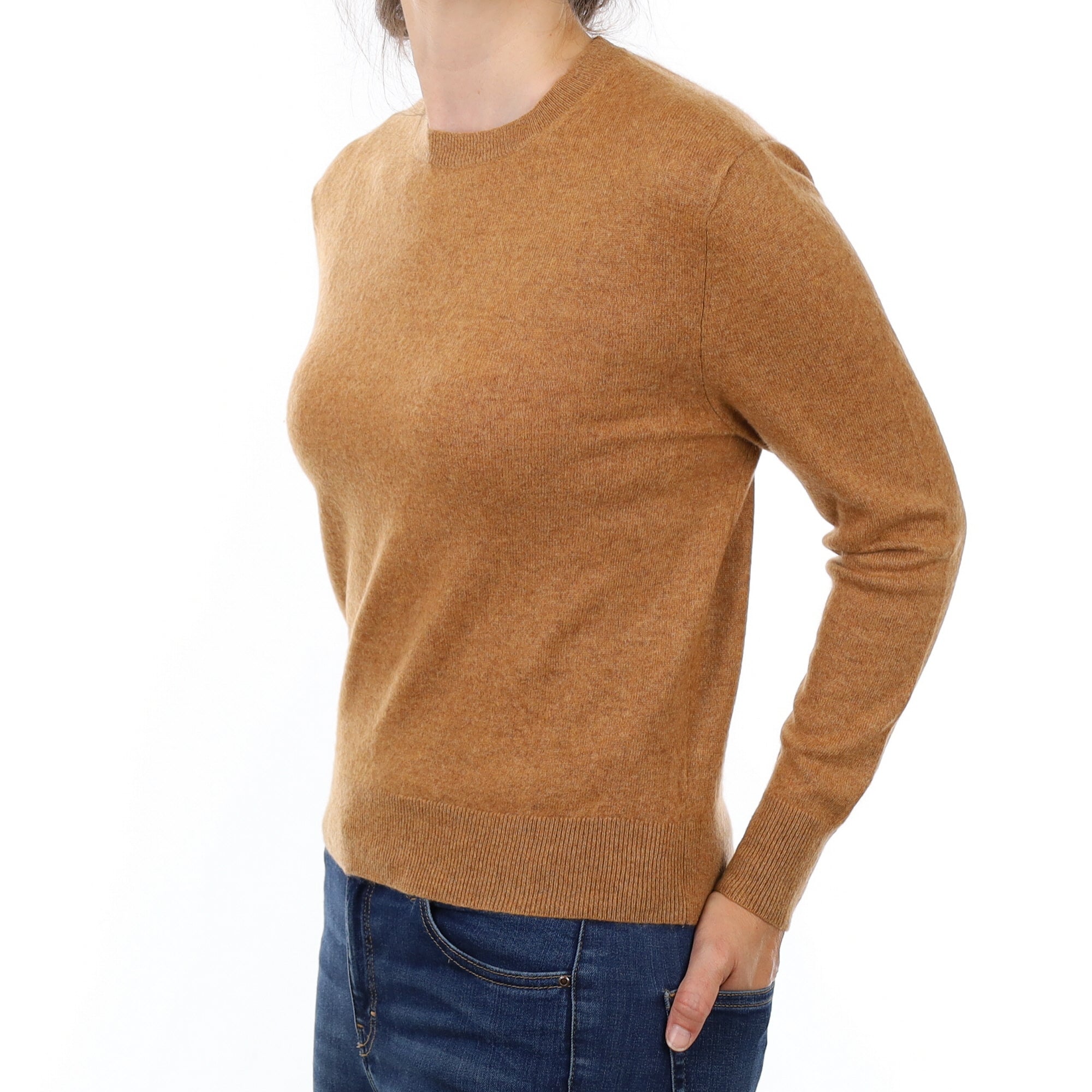 Toffee Brown Cashmere Crew Neck Jumper Small