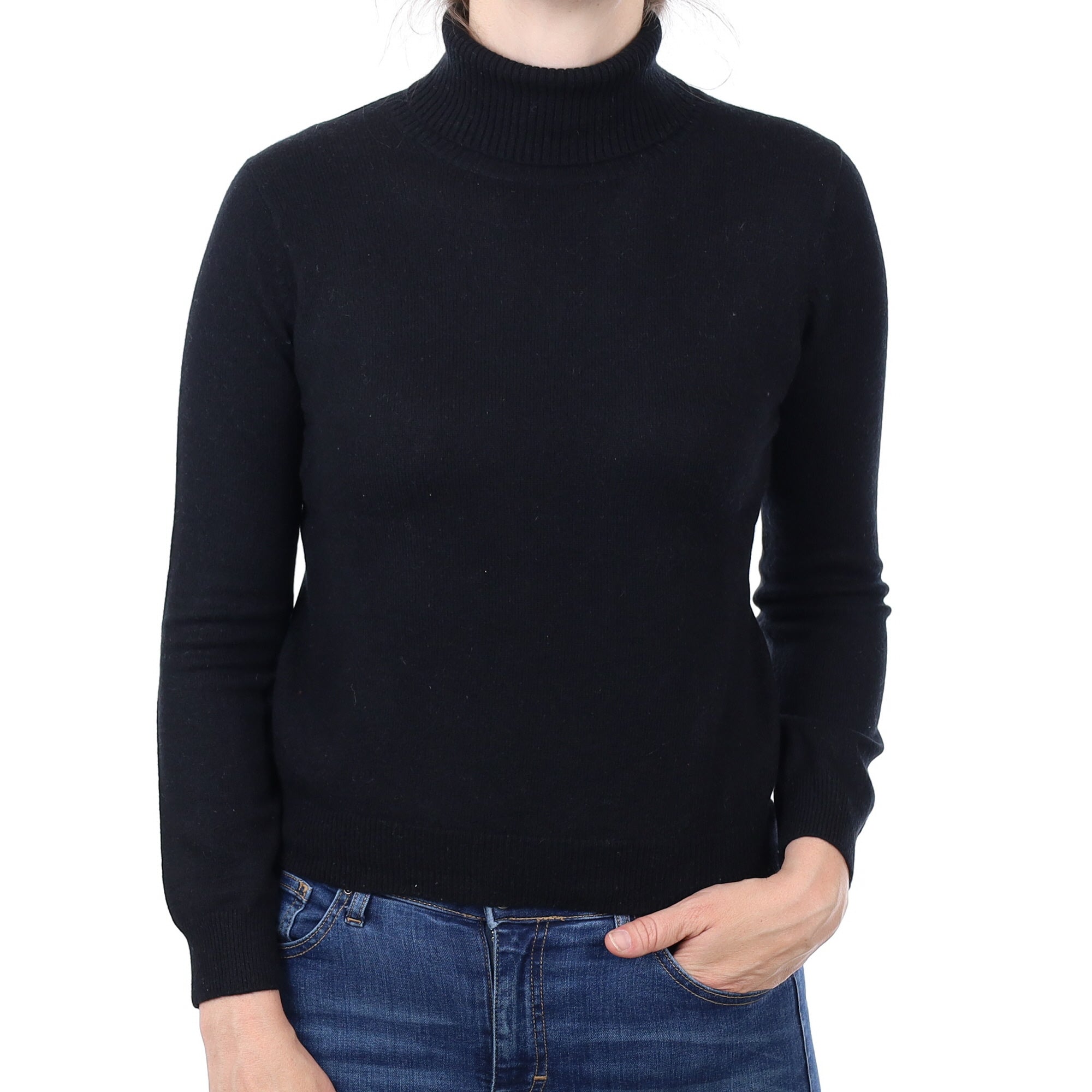 Black Cashmere Polo Neck Jumper Small