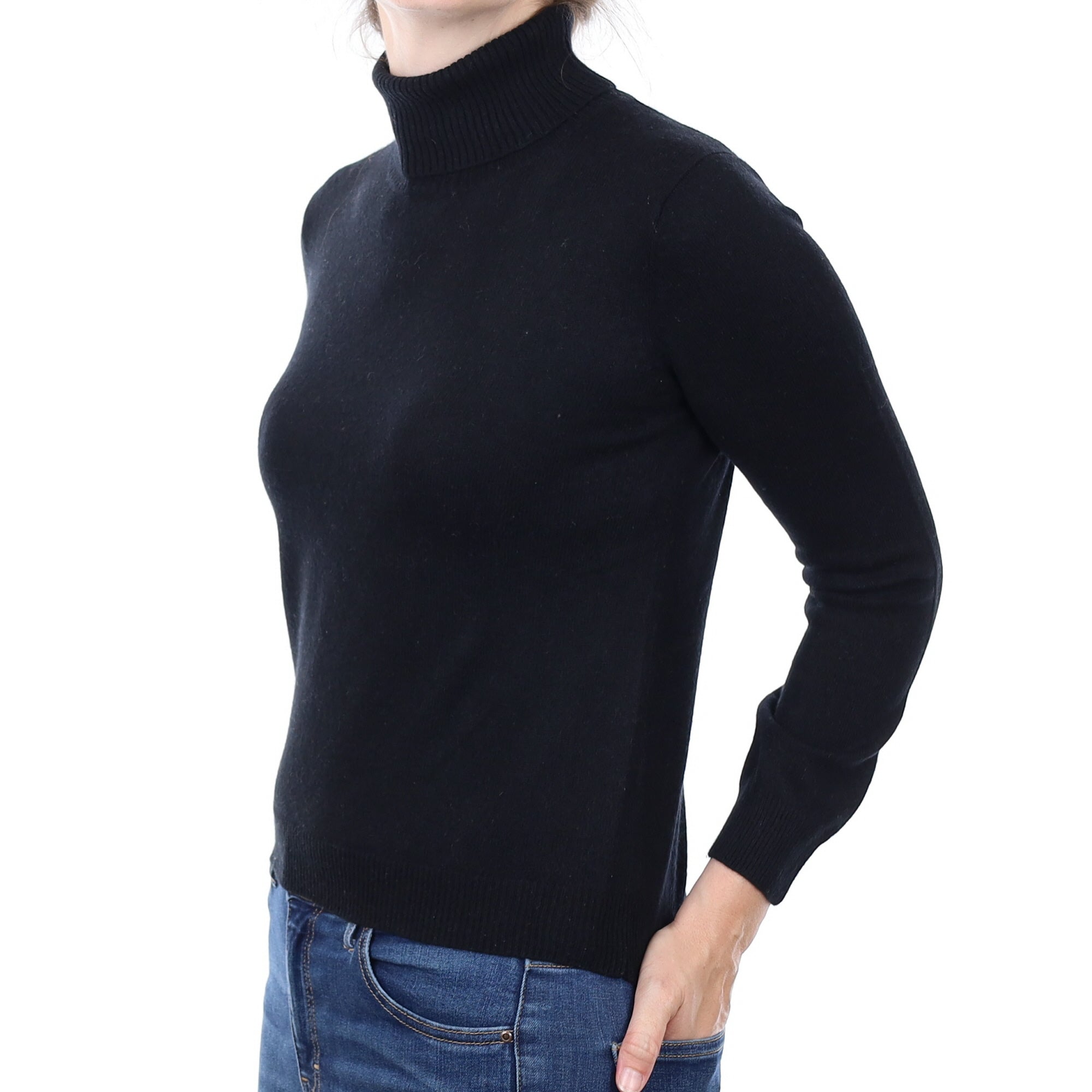 Black Cashmere Polo Neck Jumper Small