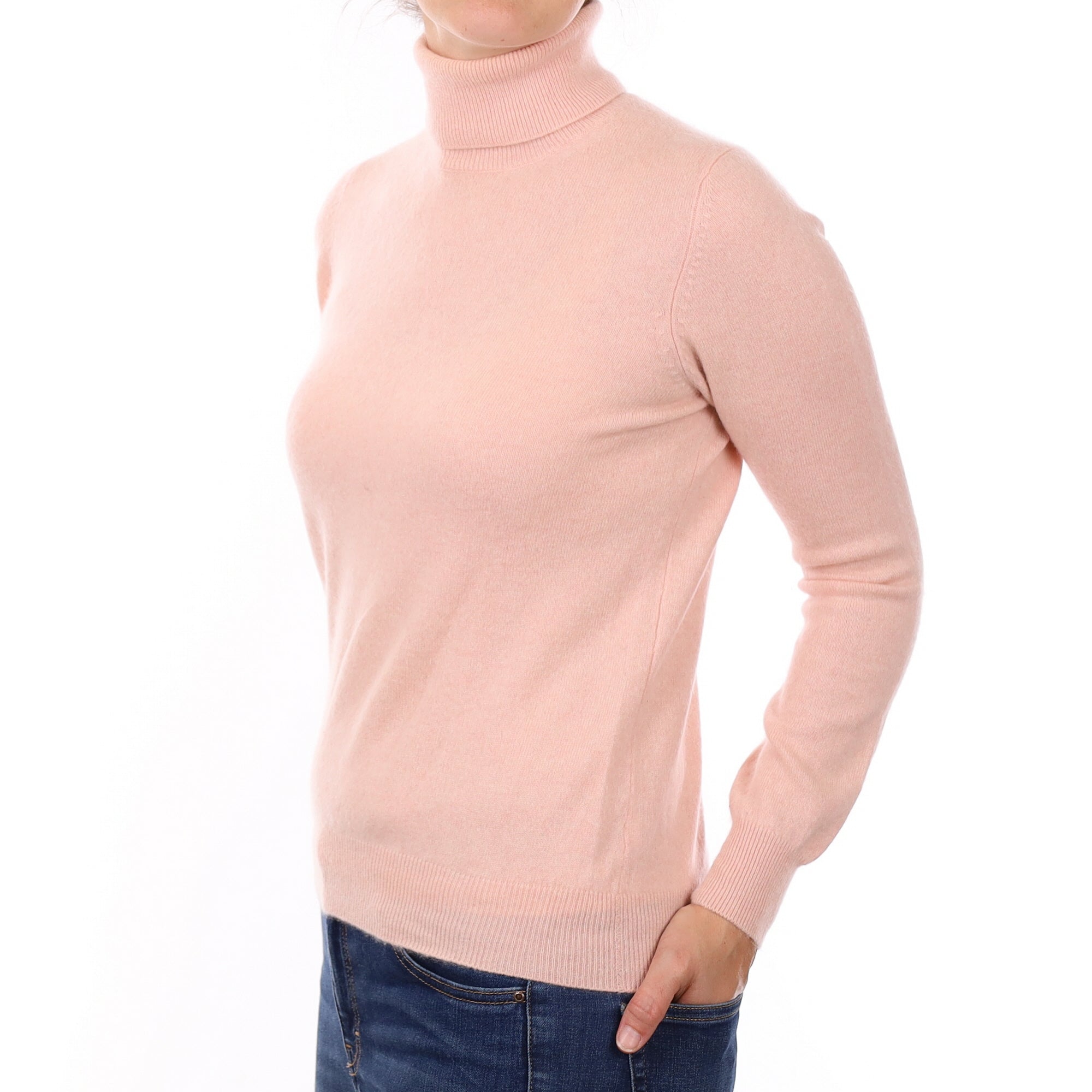 Shell Pink Cashmere Polo Neck Jumper Small