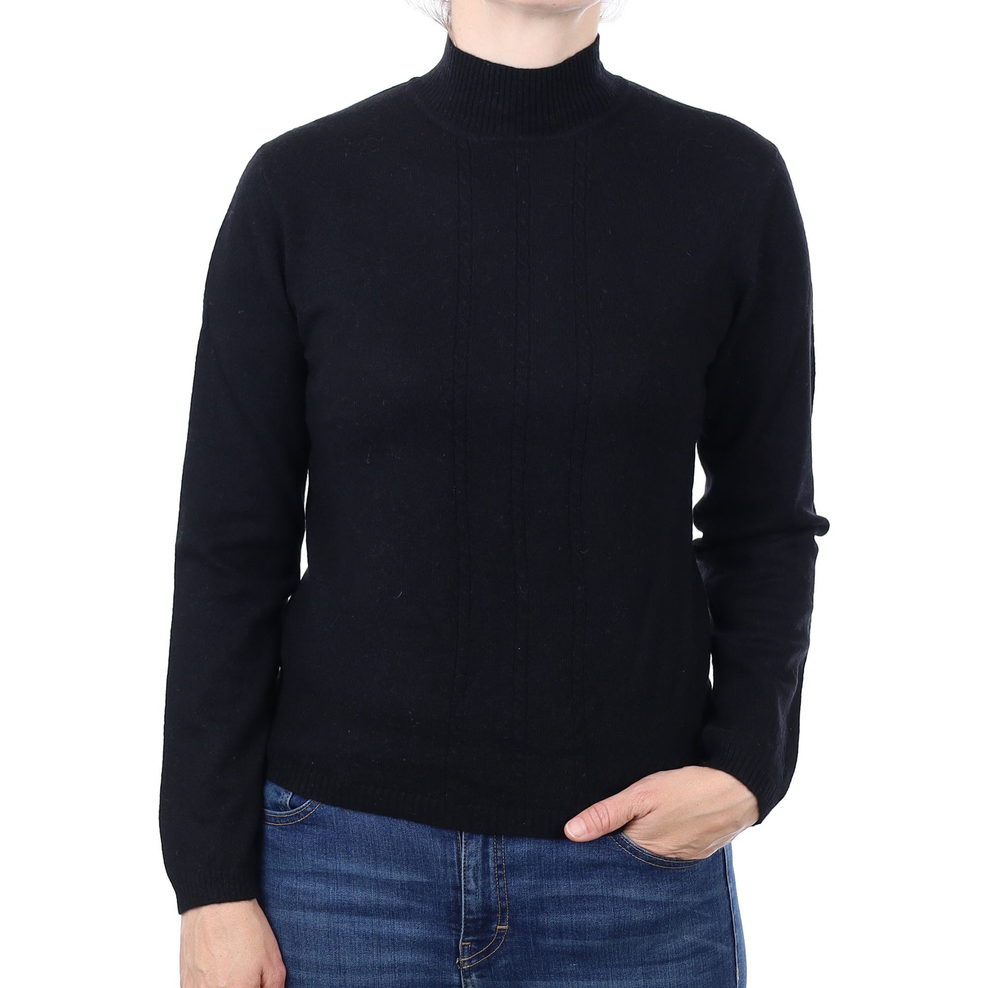 Black Cable Detail Cashmere Turtleneck Jumper Small