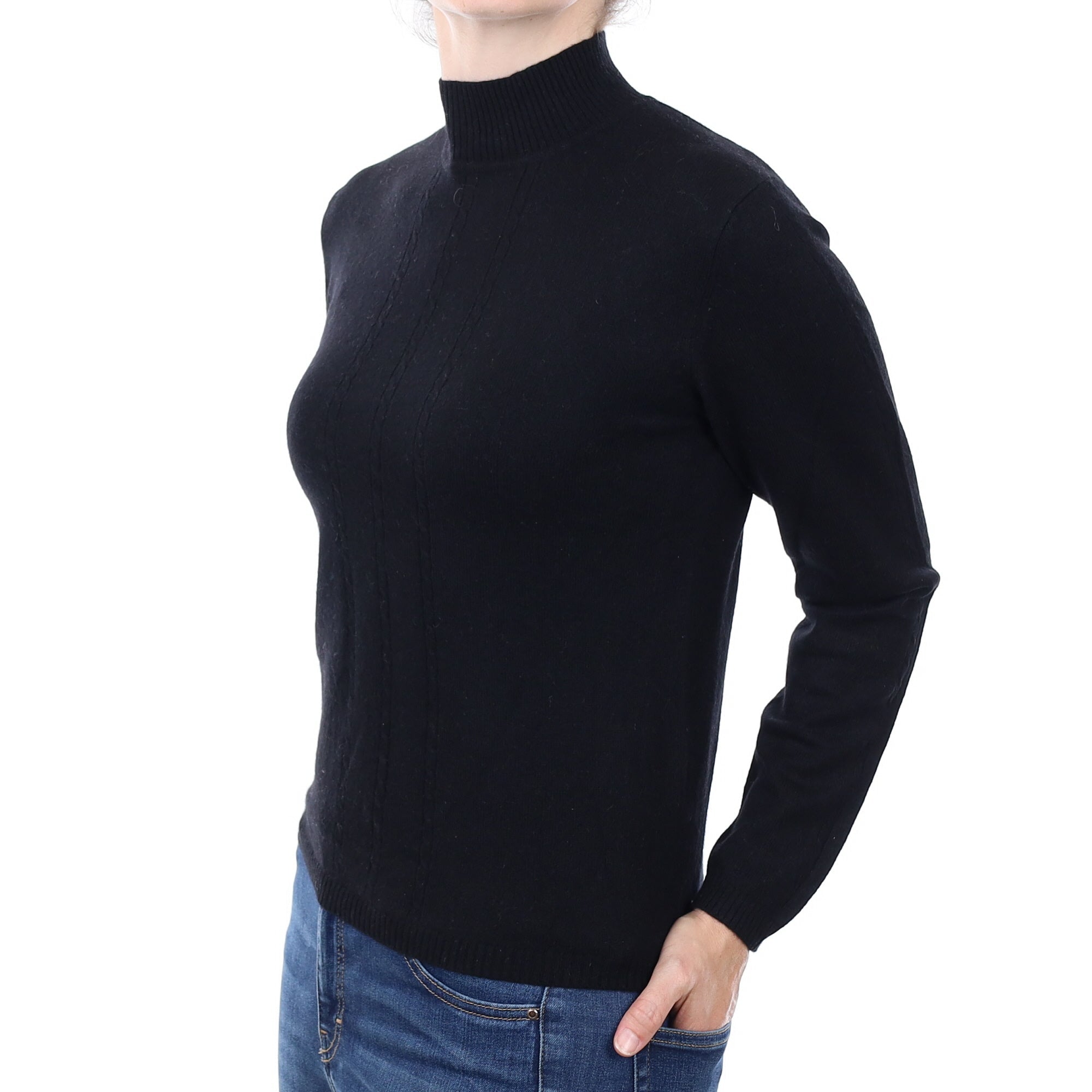 Black Cable Detail Cashmere Turtleneck Jumper Small