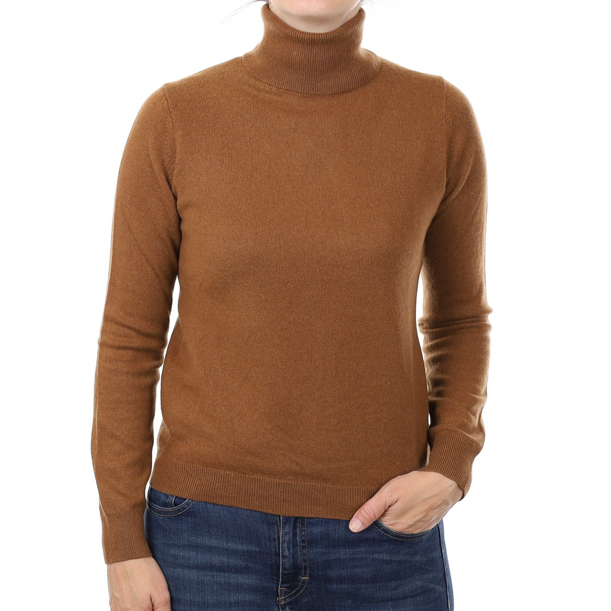 Chestnut Brown Cashmere Polo Neck Jumper Small