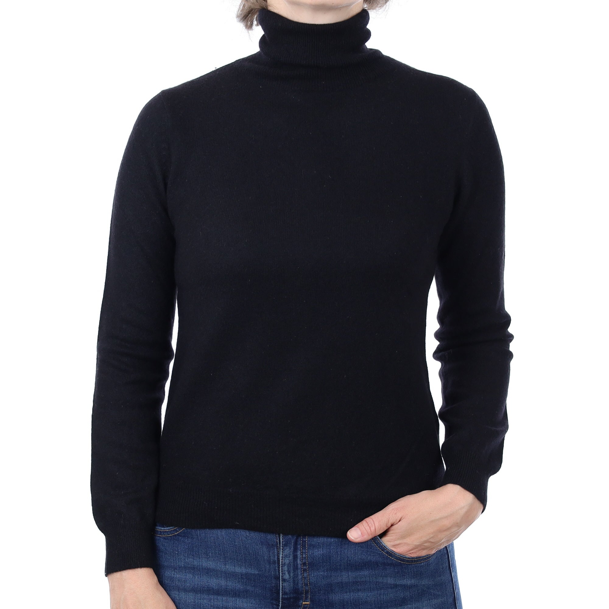 Black Cashmere Polo Neck Jumper Small