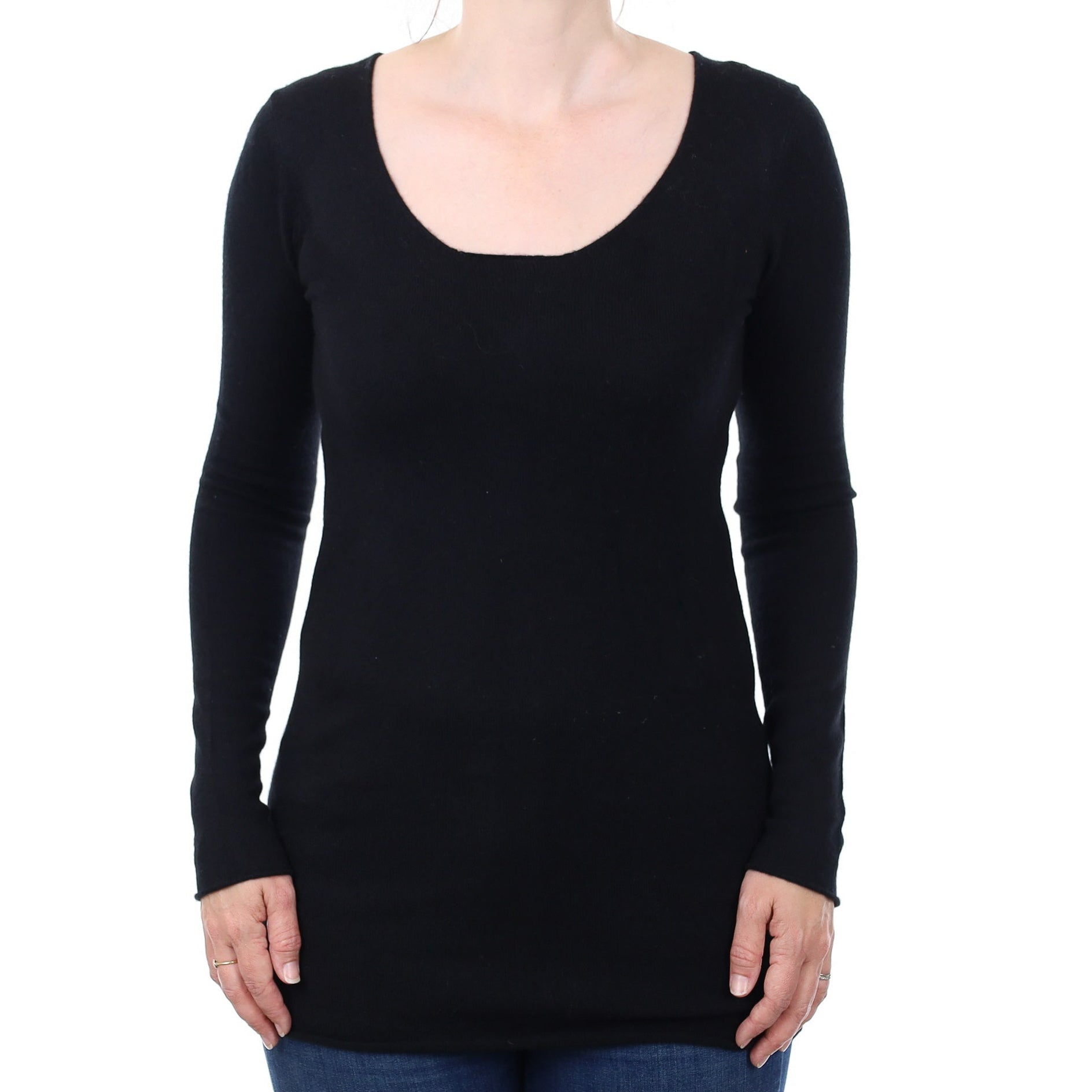 Black Button Detail Cashmere Scoop Neck Jumper Small