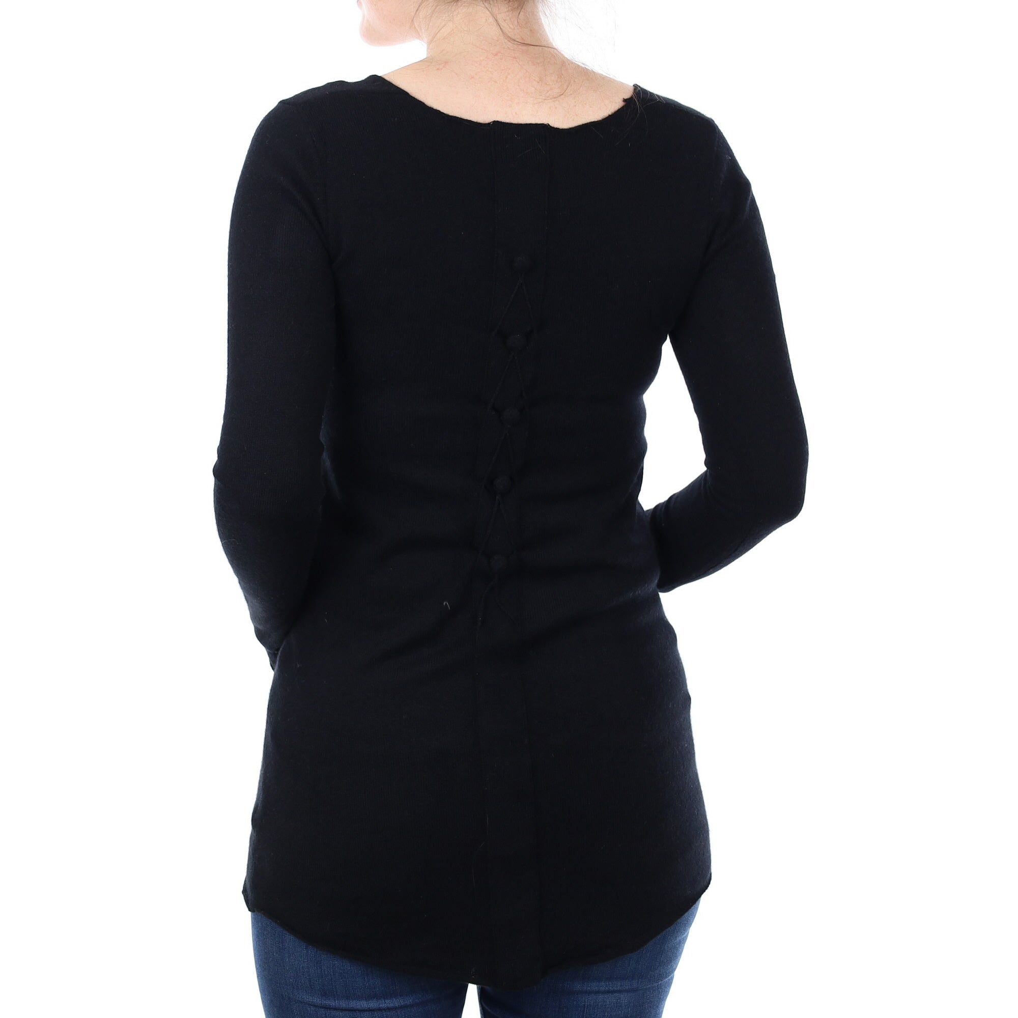 Black Button Detail Cashmere Scoop Neck Jumper Small