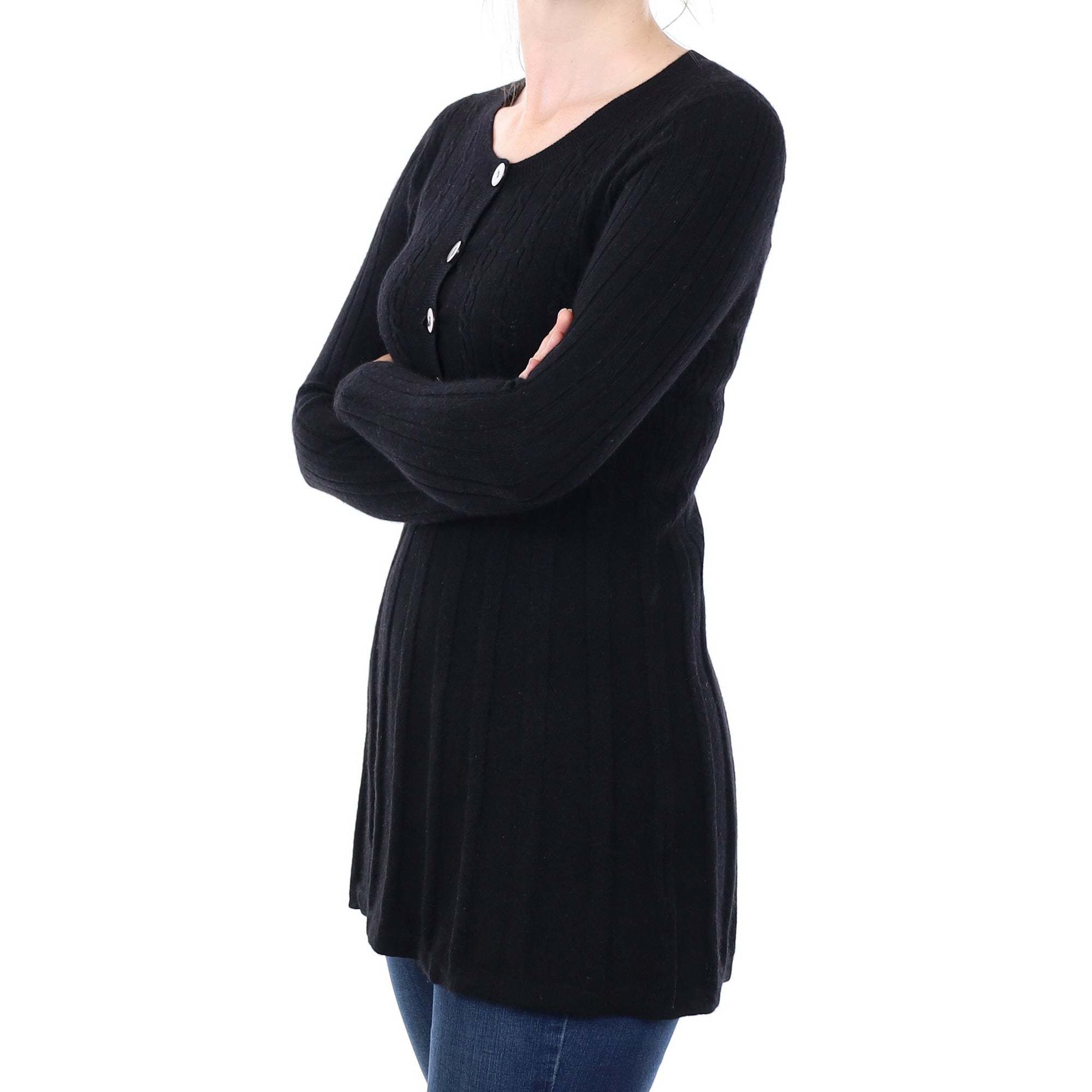Black Pleated Cashmere Crew Neck Tunic Small