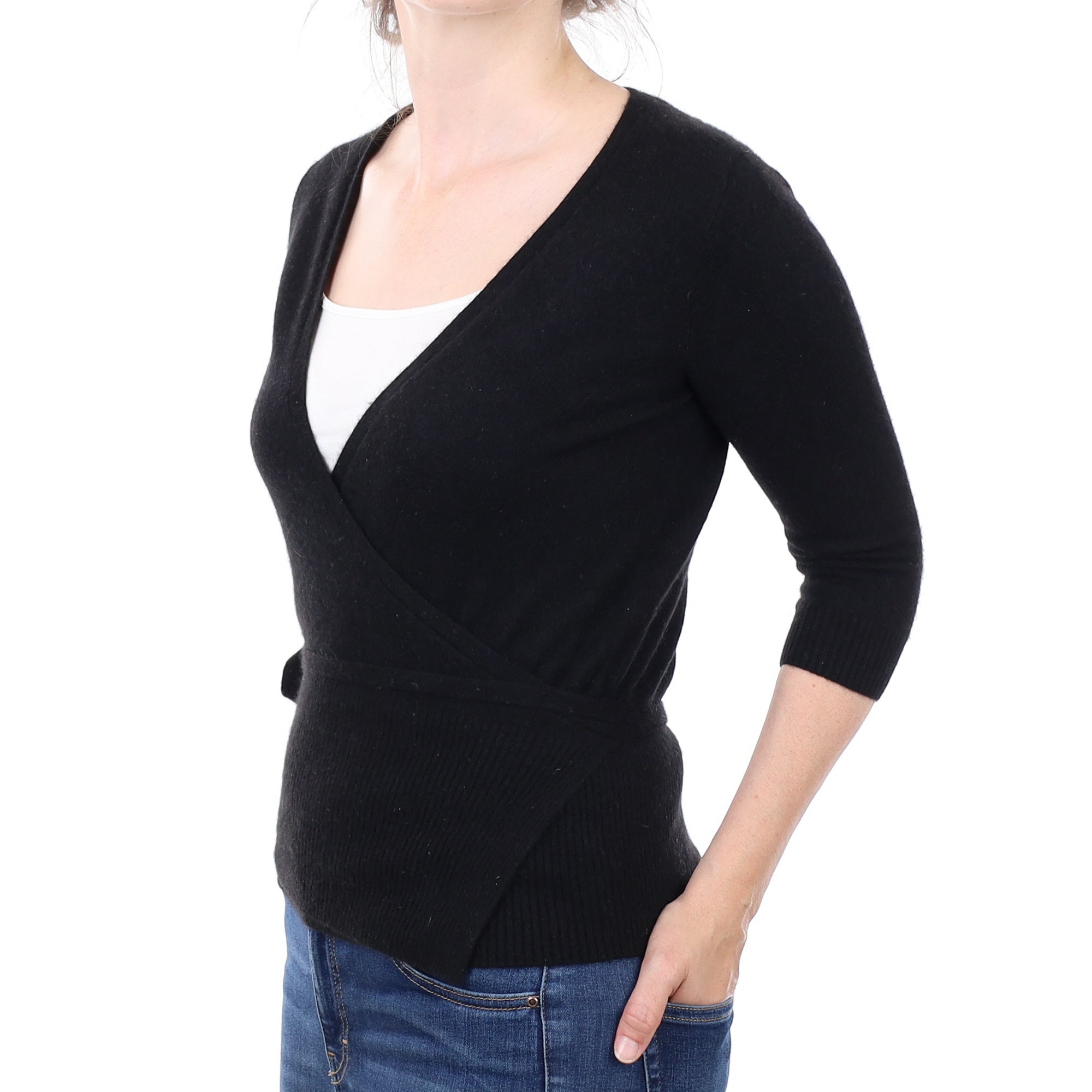 Black Cashmere Wrap Around Cardigan Small