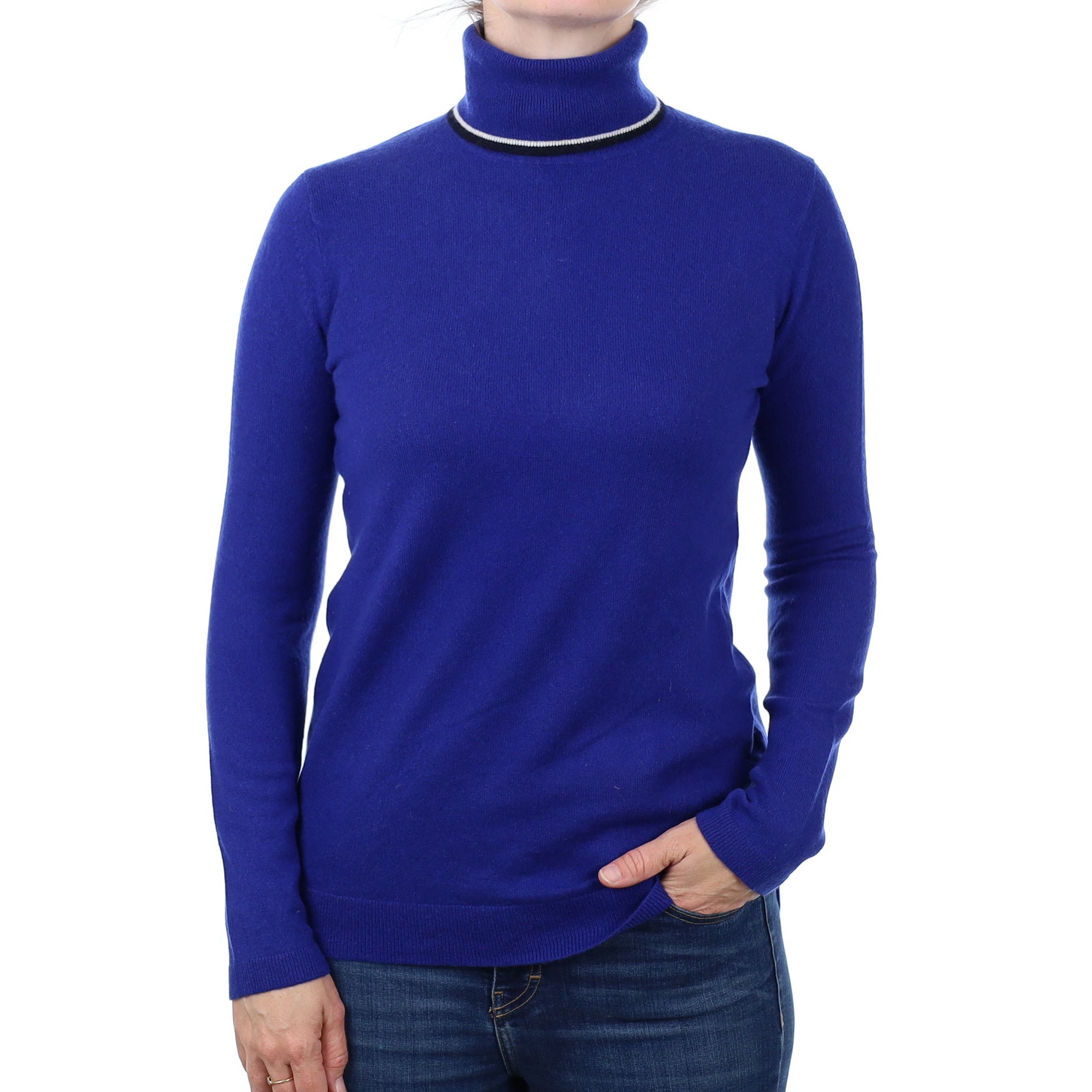 Indigo Blue Cashmere Polo Neck Jumper Small