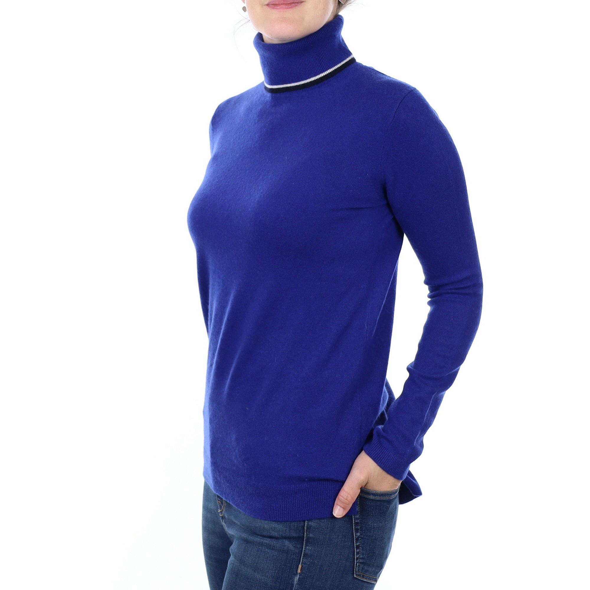 Indigo Blue Cashmere Polo Neck Jumper Small