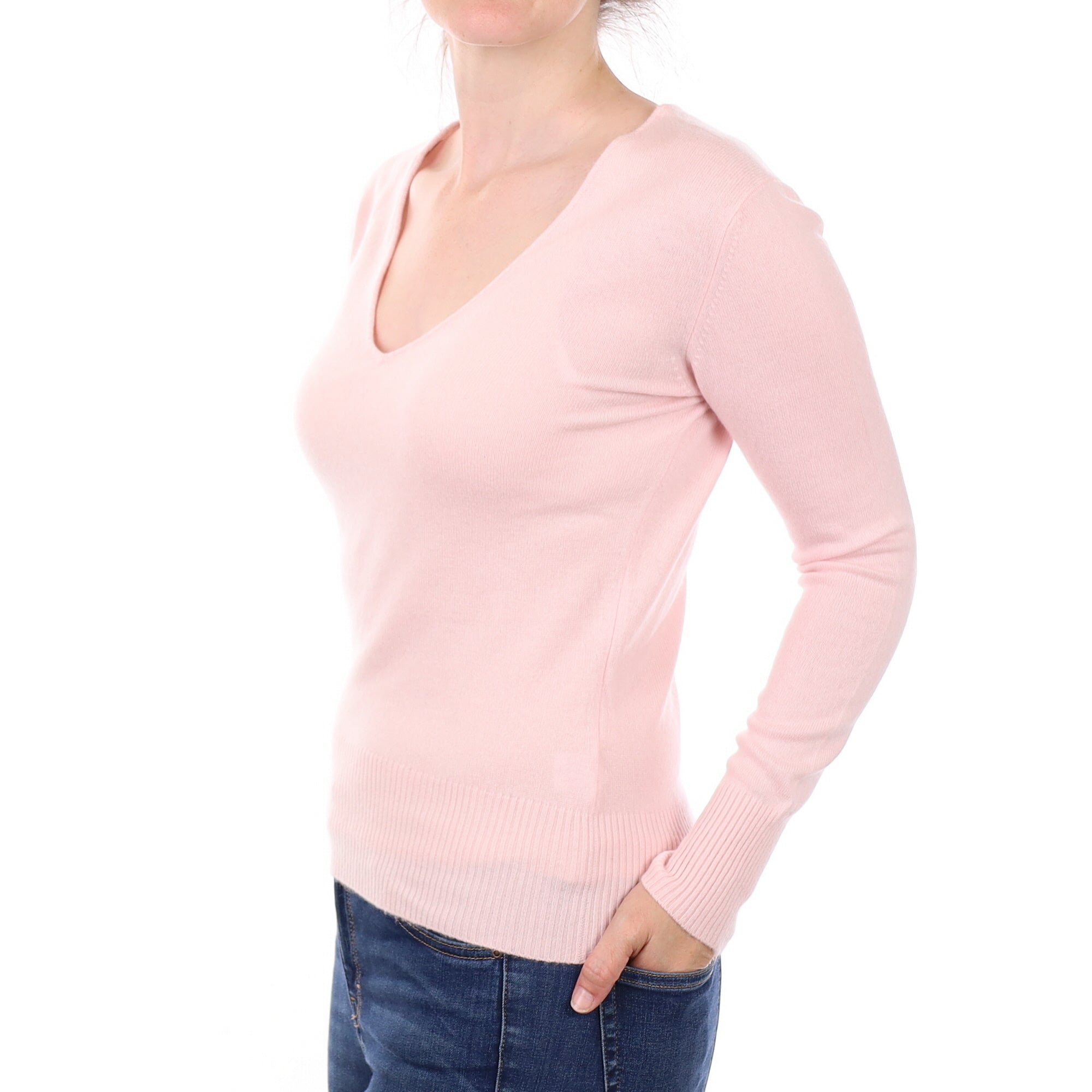 Baby Pink Cashmere V Neck Jumper Small