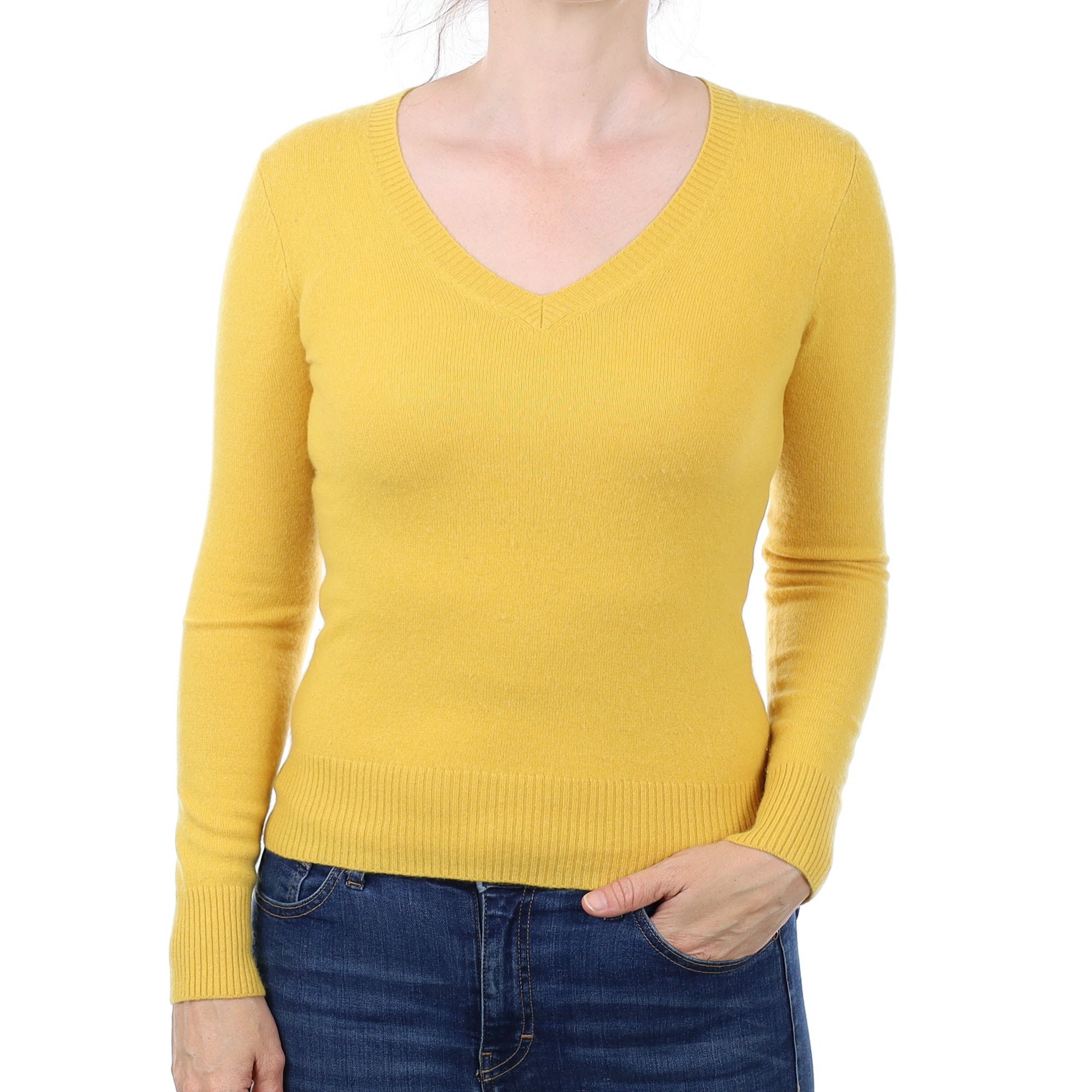 Sunflower Yellow Cashmere V Neck Jumper Small