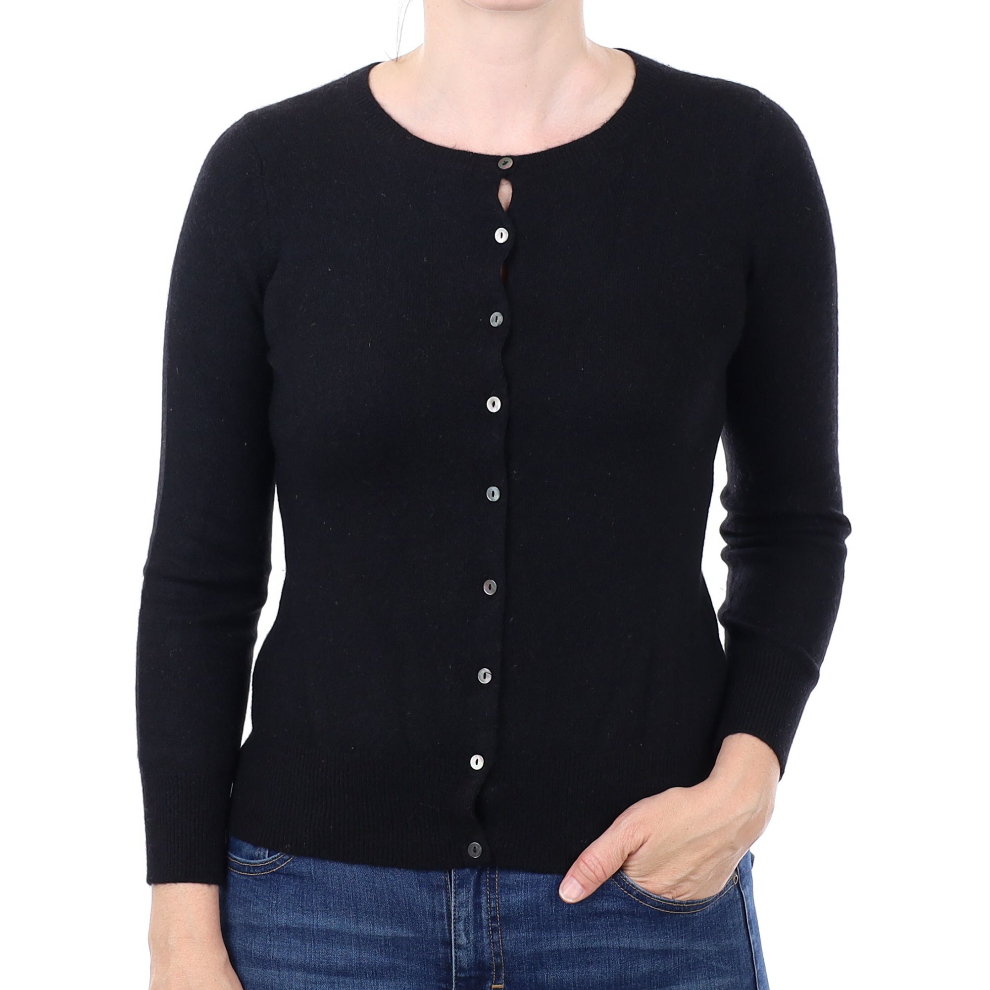 Black Cashmere Crew Neck Cardigan Small