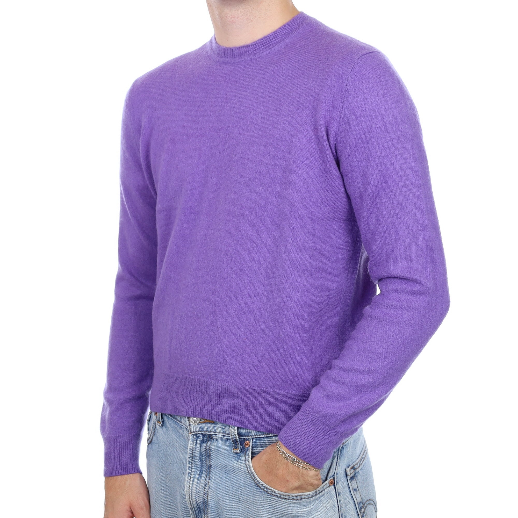 Men's Periwinkle Purple Cashmere Crew Neck Jumper Large