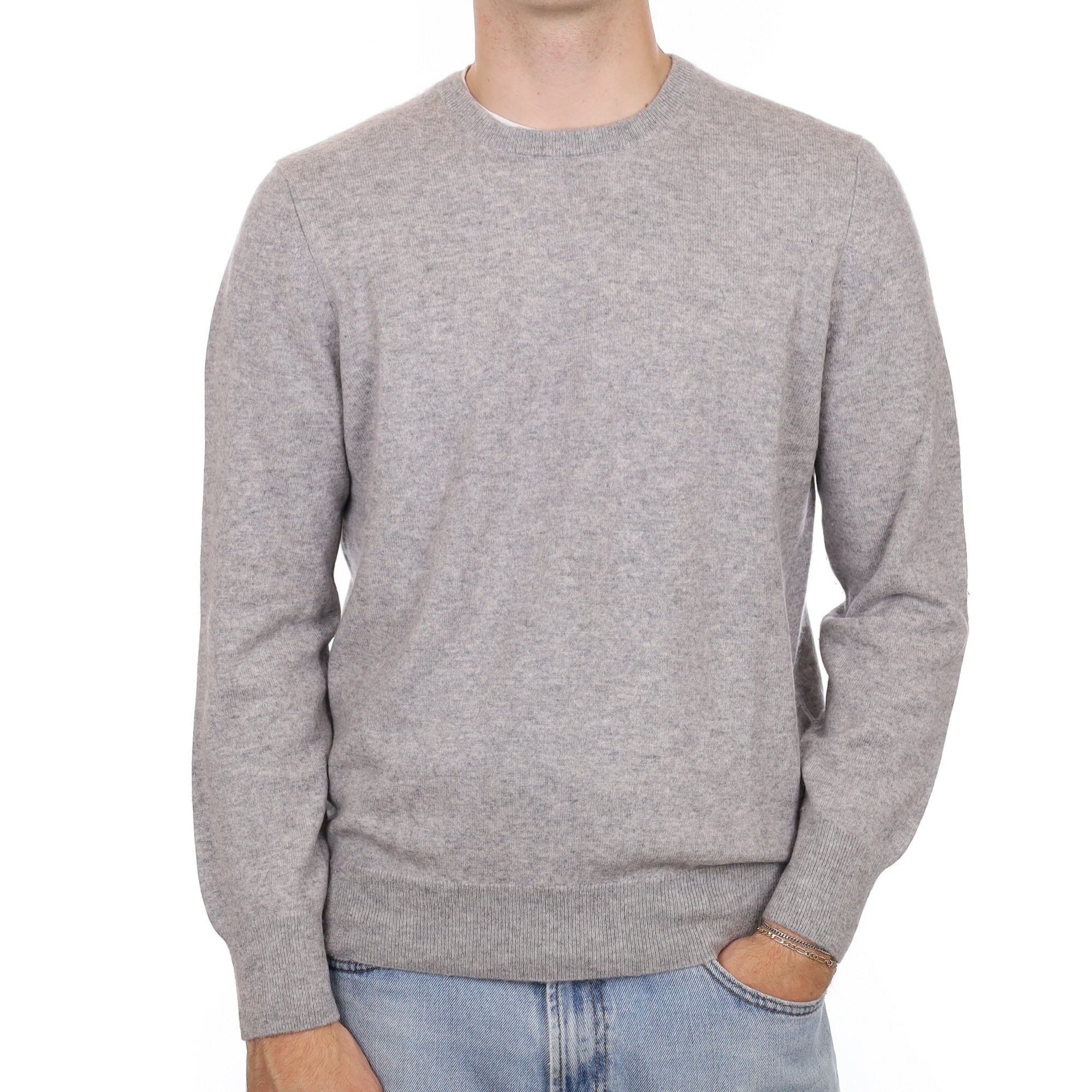 Men's Smoke Grey Cashmere Crew Neck Jumper Large