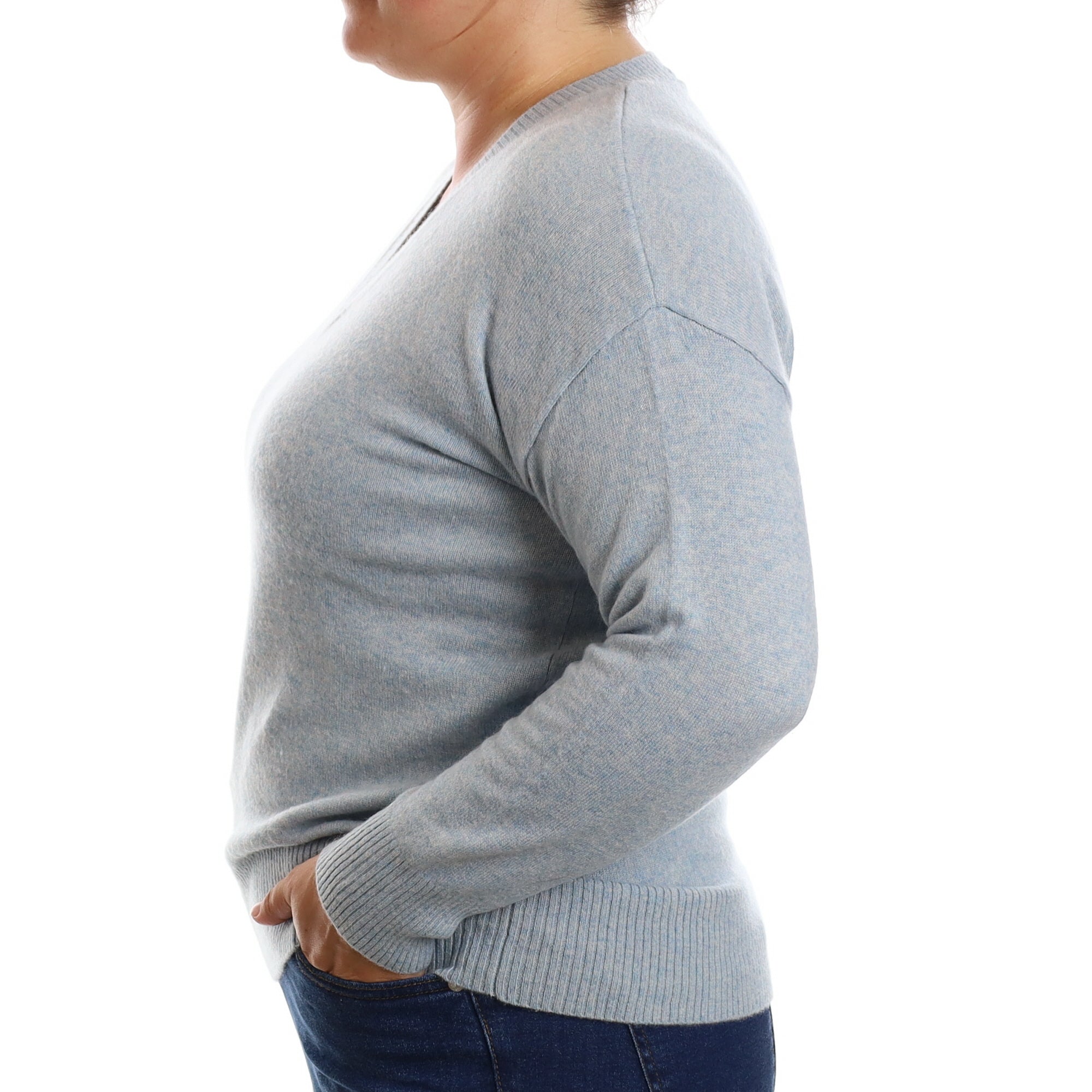 Powder Blue Marl Cashmere V Neck Jumper Large