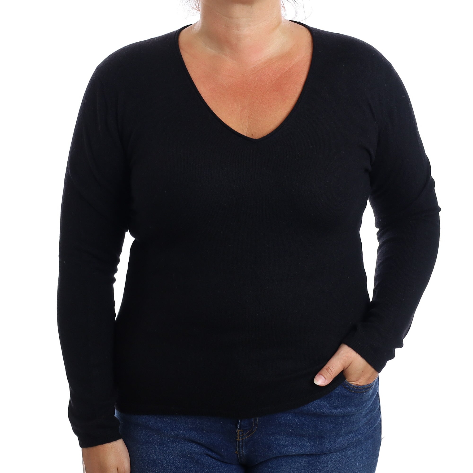 Repeat Black Cashmere V Neck Jumper Large