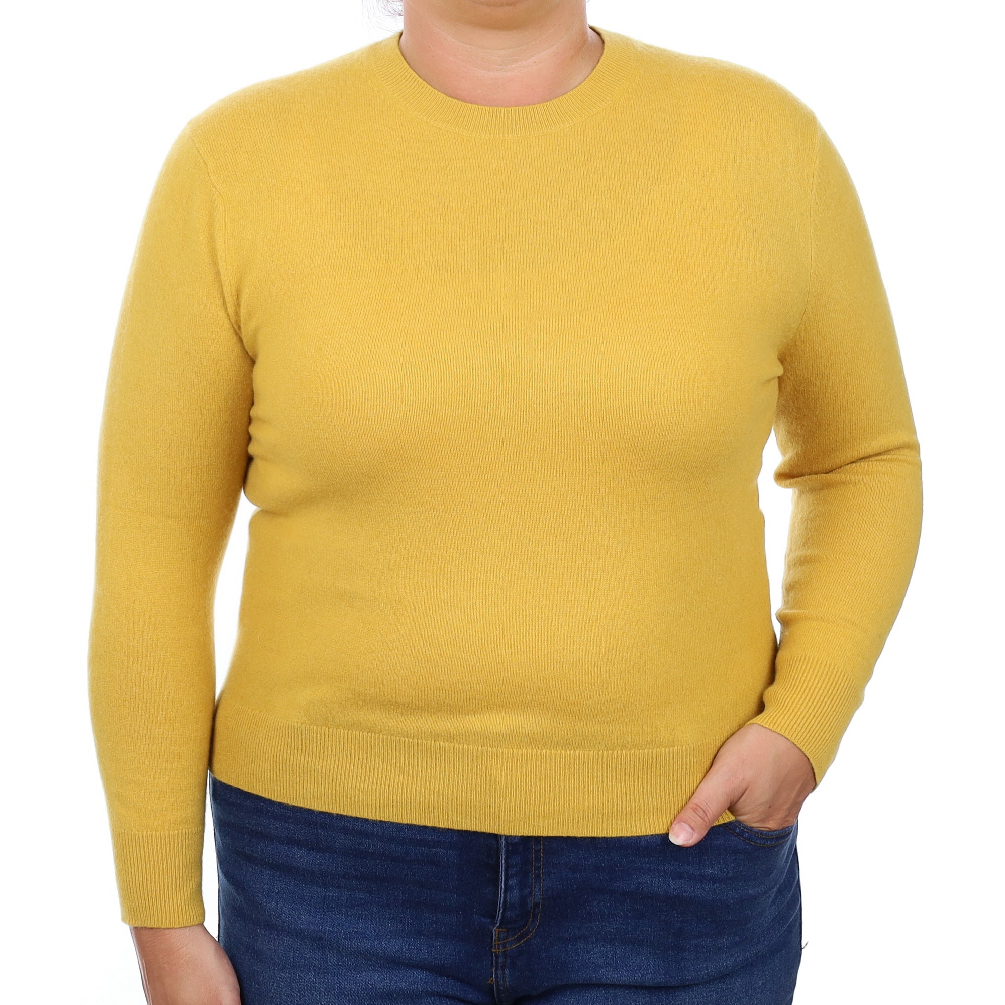 Mustard Yellow Cashmere Crew Neck Jumper Large