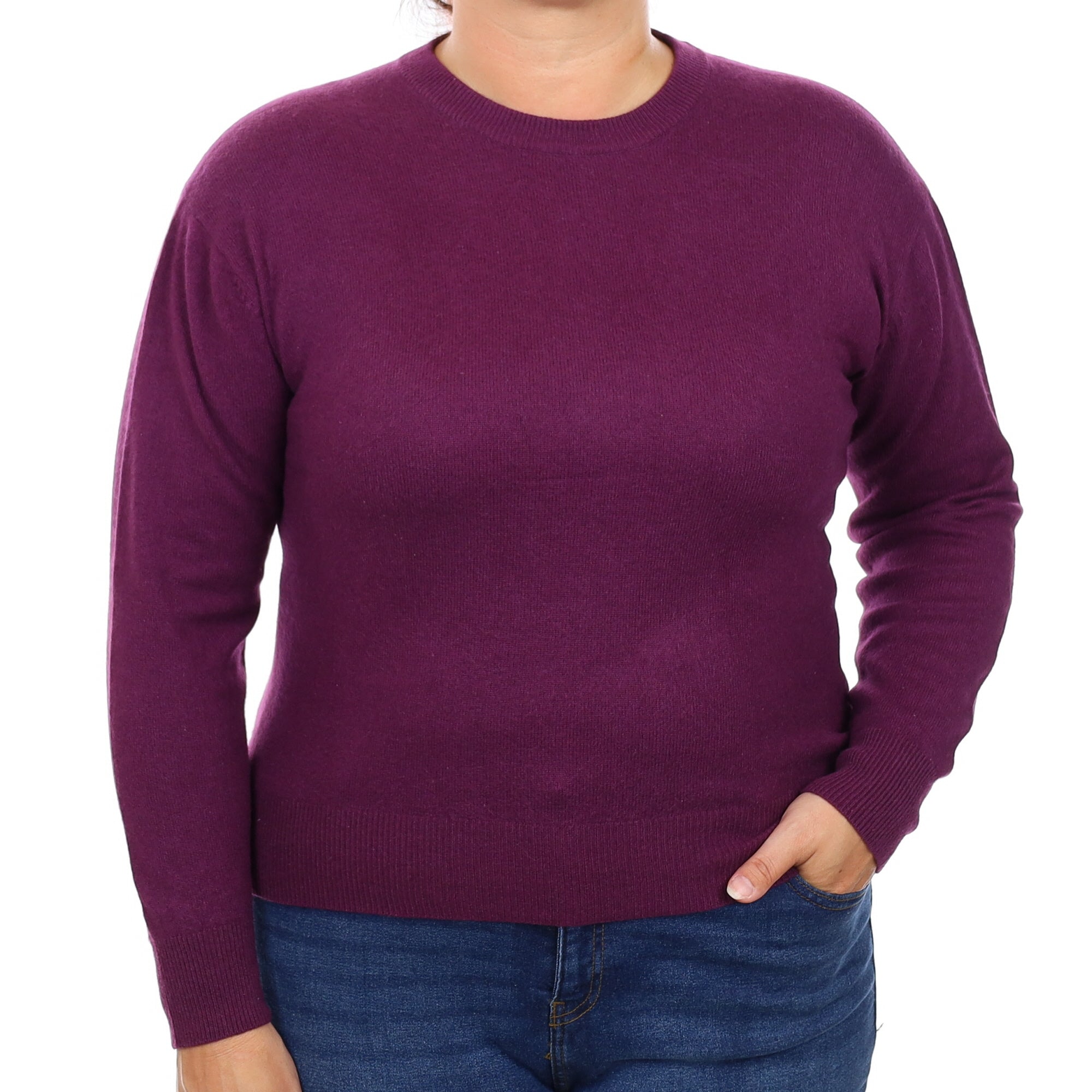 Plum Purple Cashmere Crew Neck Jumper Large