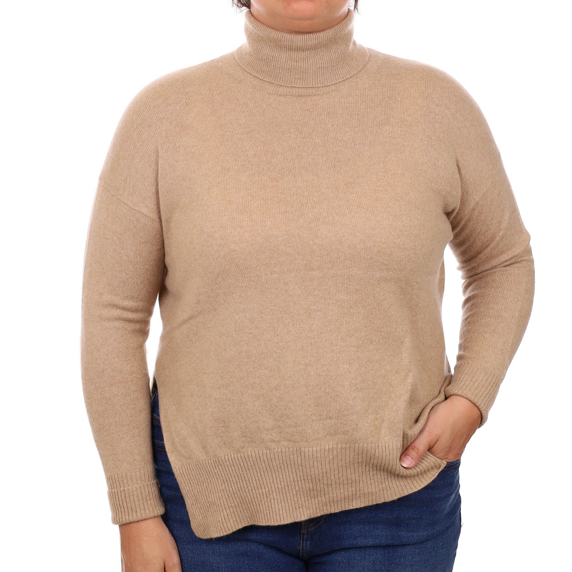 Caramel Brown Cashmere Polo Neck Jumper Large