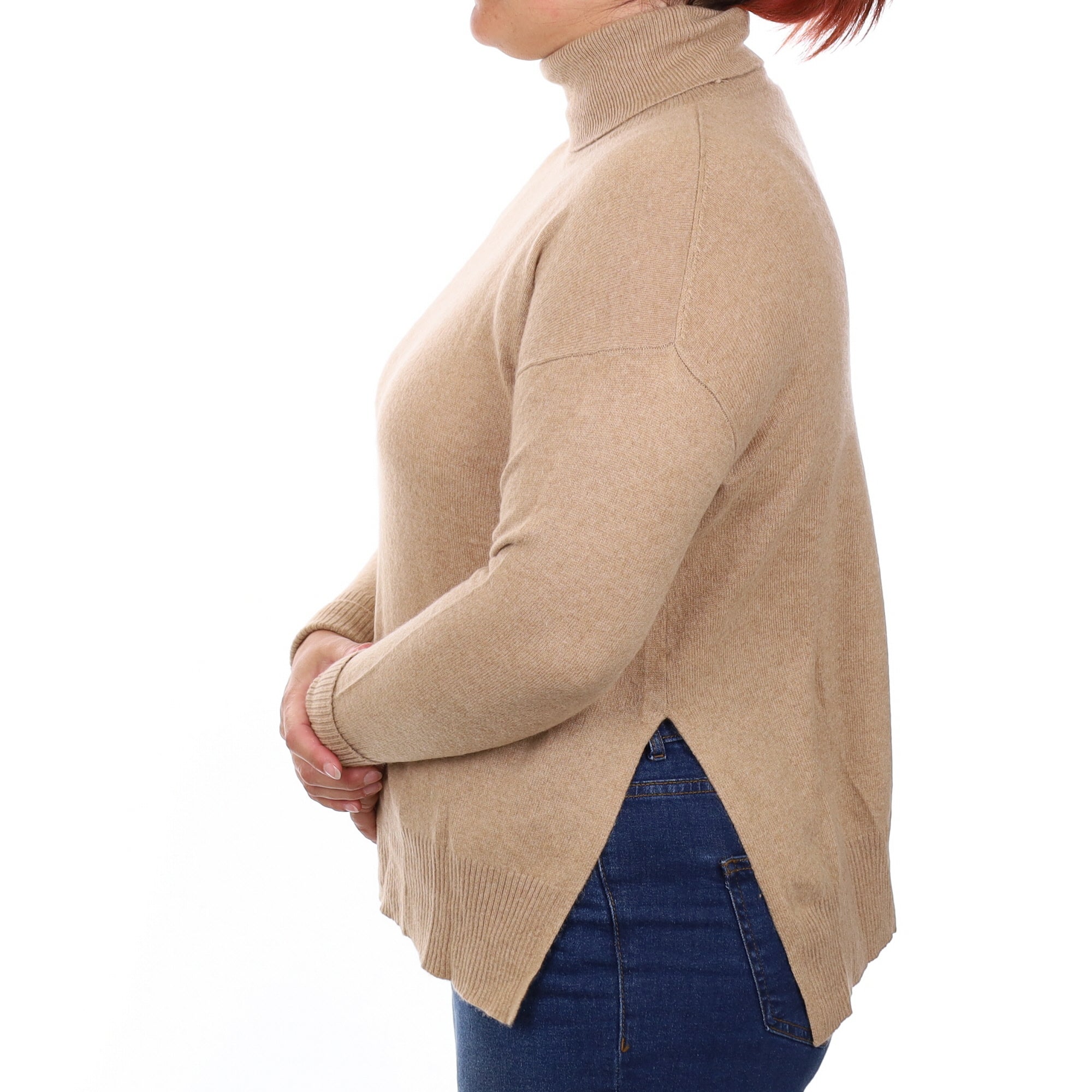 Caramel Brown Cashmere Polo Neck Jumper Large