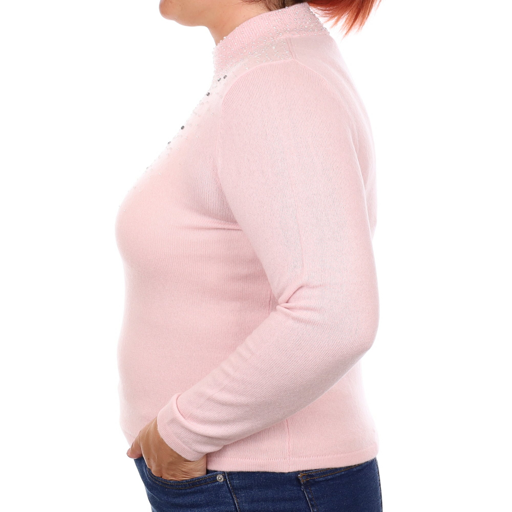 Ice Pink Embellished Cashmere Turtle Neck Jumper Large