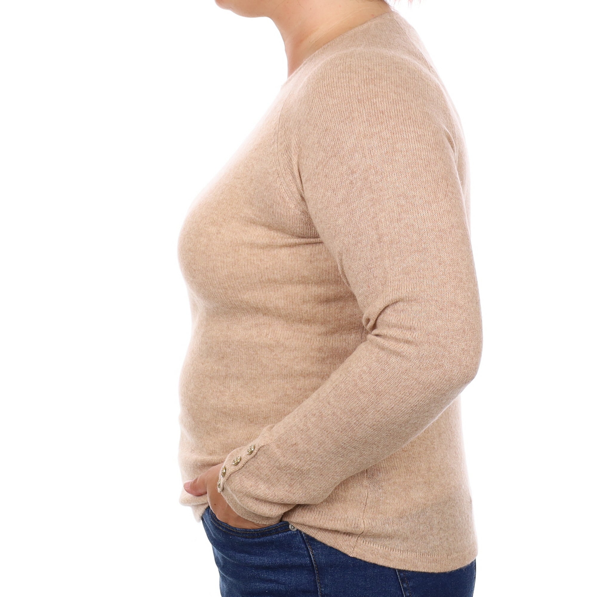 Caramel Marl Cashmere Crew Neck Jumper Large