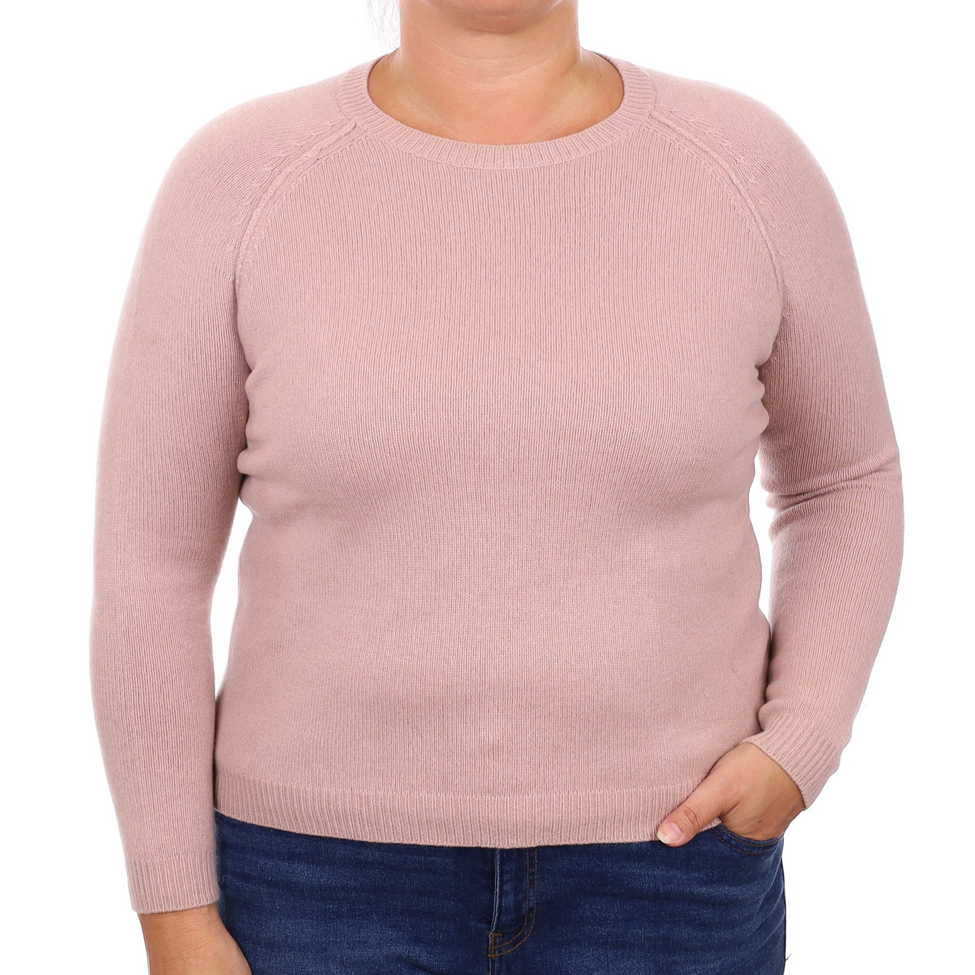 Pale Heather Heavy knit Cashmere Crew Neck Jumper Large