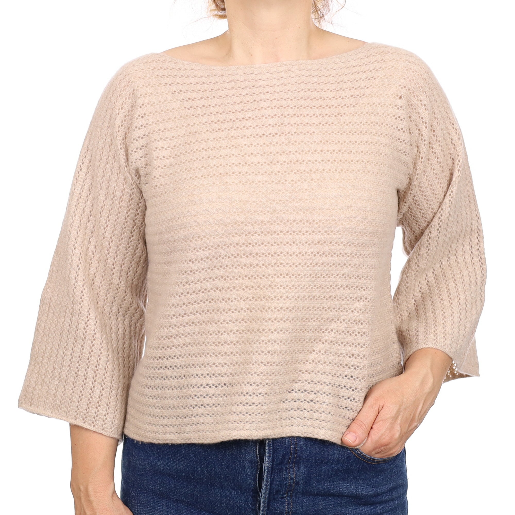 Fawn Lace Knit Batwing Cashmere Crew Neck Jumper Medium