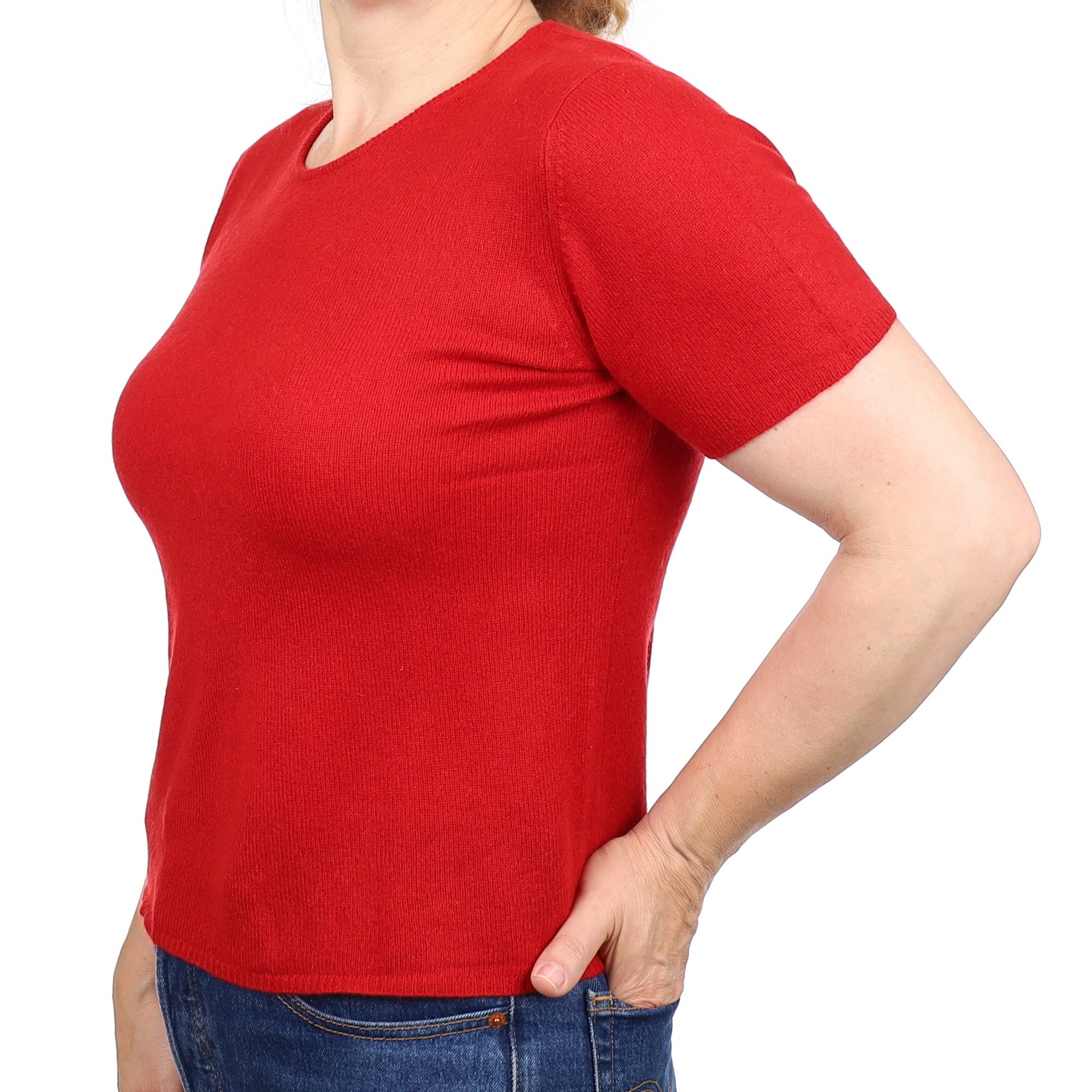 Crimson Red Cashmere Short Sleeve Crew Neck Jumper Medium