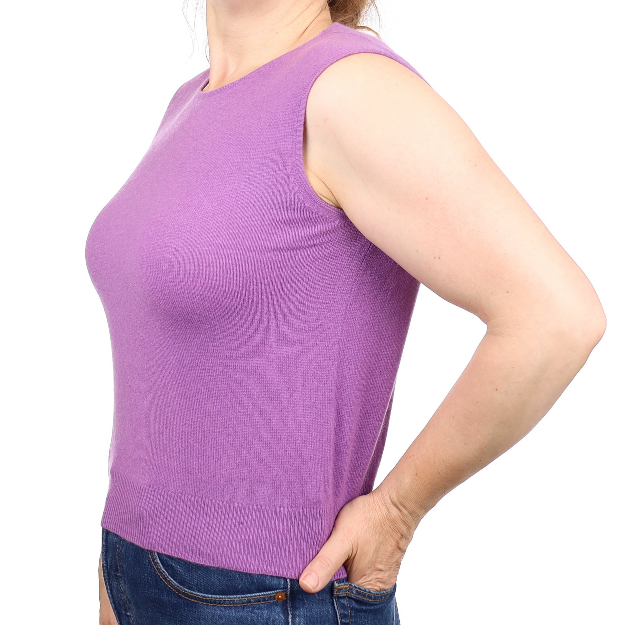 Violet Purple Cashmere Crew Neck Sleeveless Jumper Medium