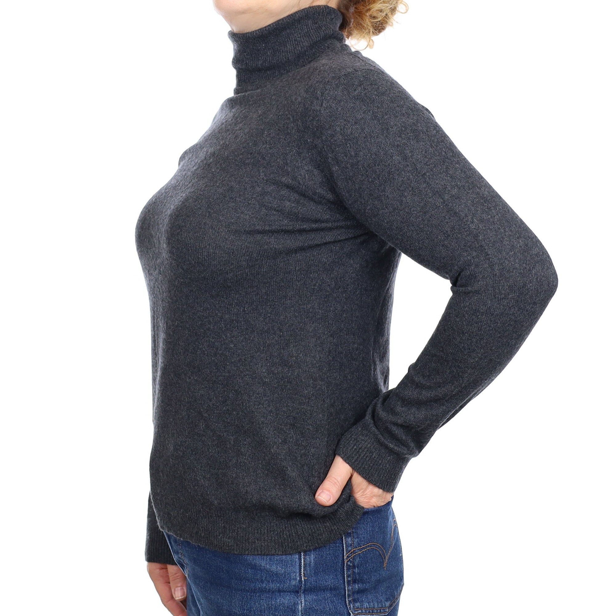 Charcoal Grey Cashmere Polo Neck Jumper Medium