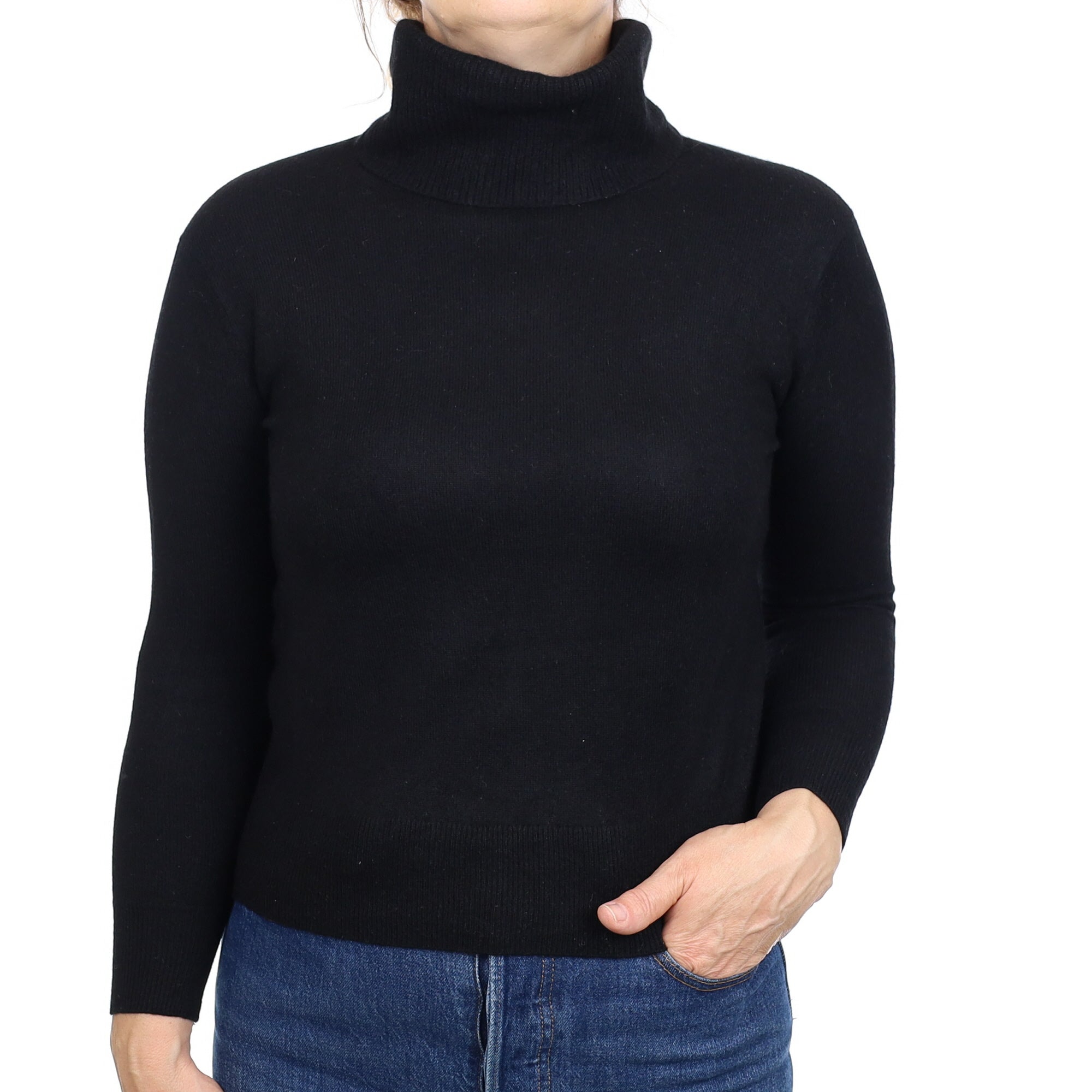 Black Cashmere Polo Neck Jumper Medium
