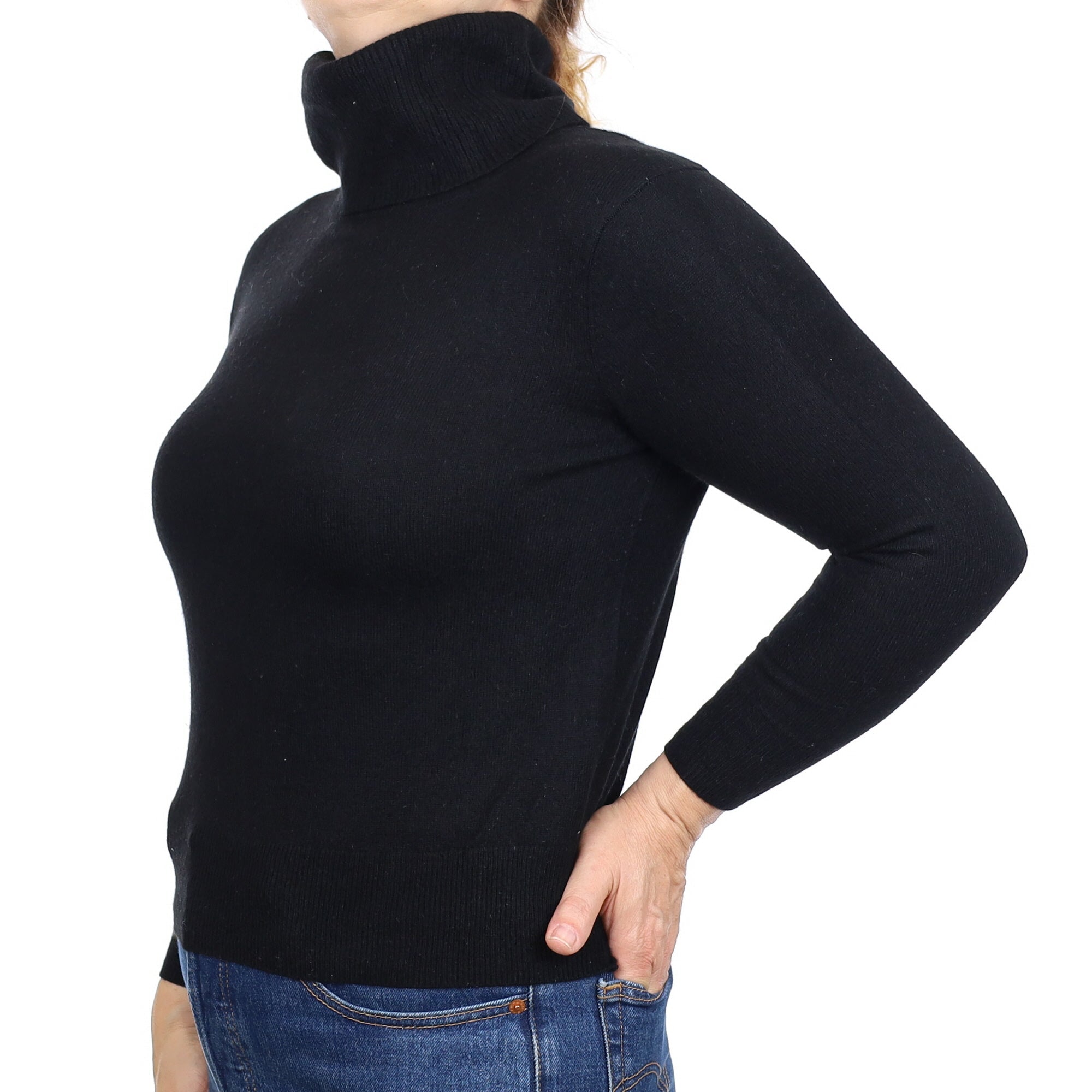 Black Cashmere Polo Neck Jumper Medium